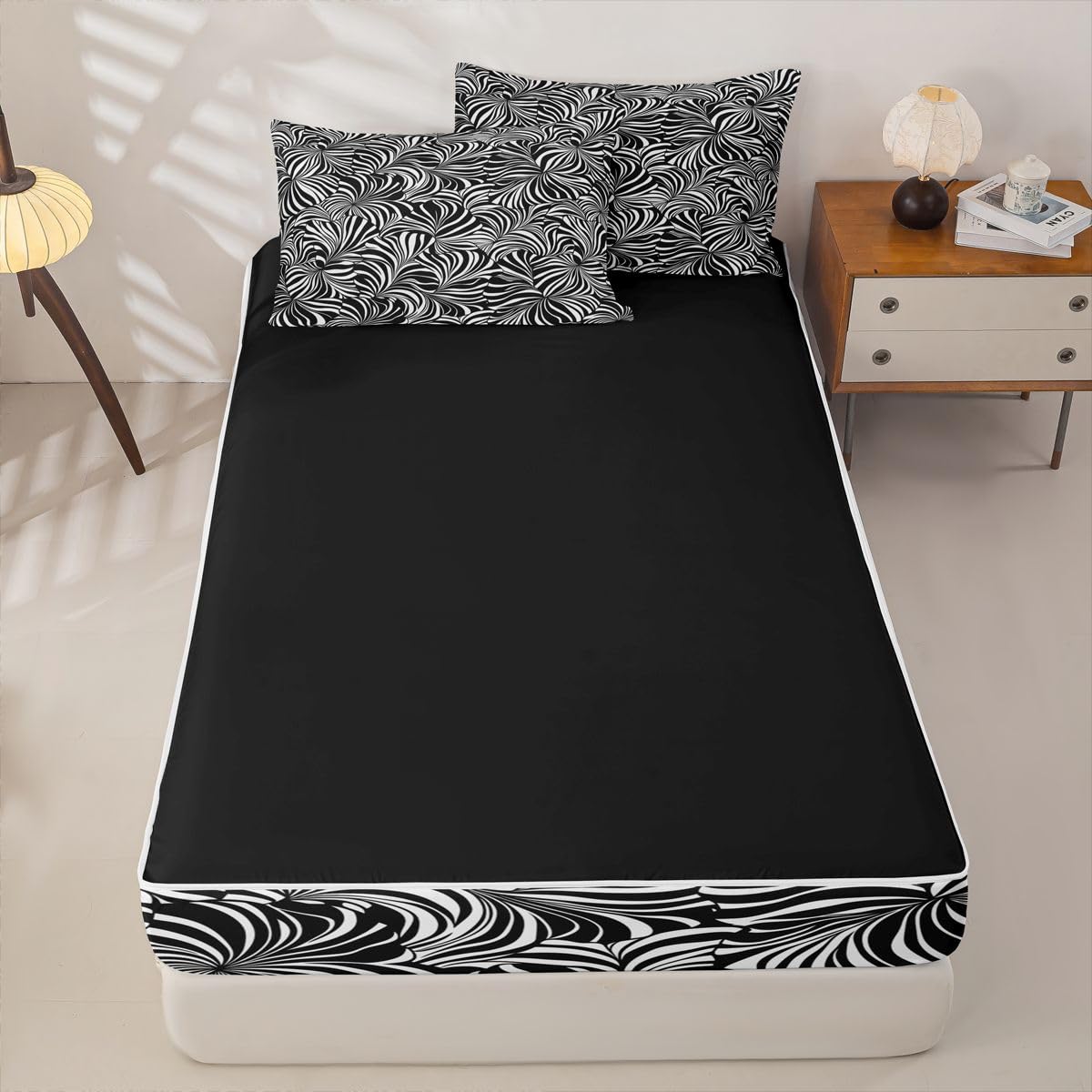 Erosebridal Striped Art Zipper Bedding Abstract Geometric Full Zip Up Comforter Set for Teens Adults White Black Swirl Lines Sheets and Pillowcases Aesthetic Geometric Bedroom Decor