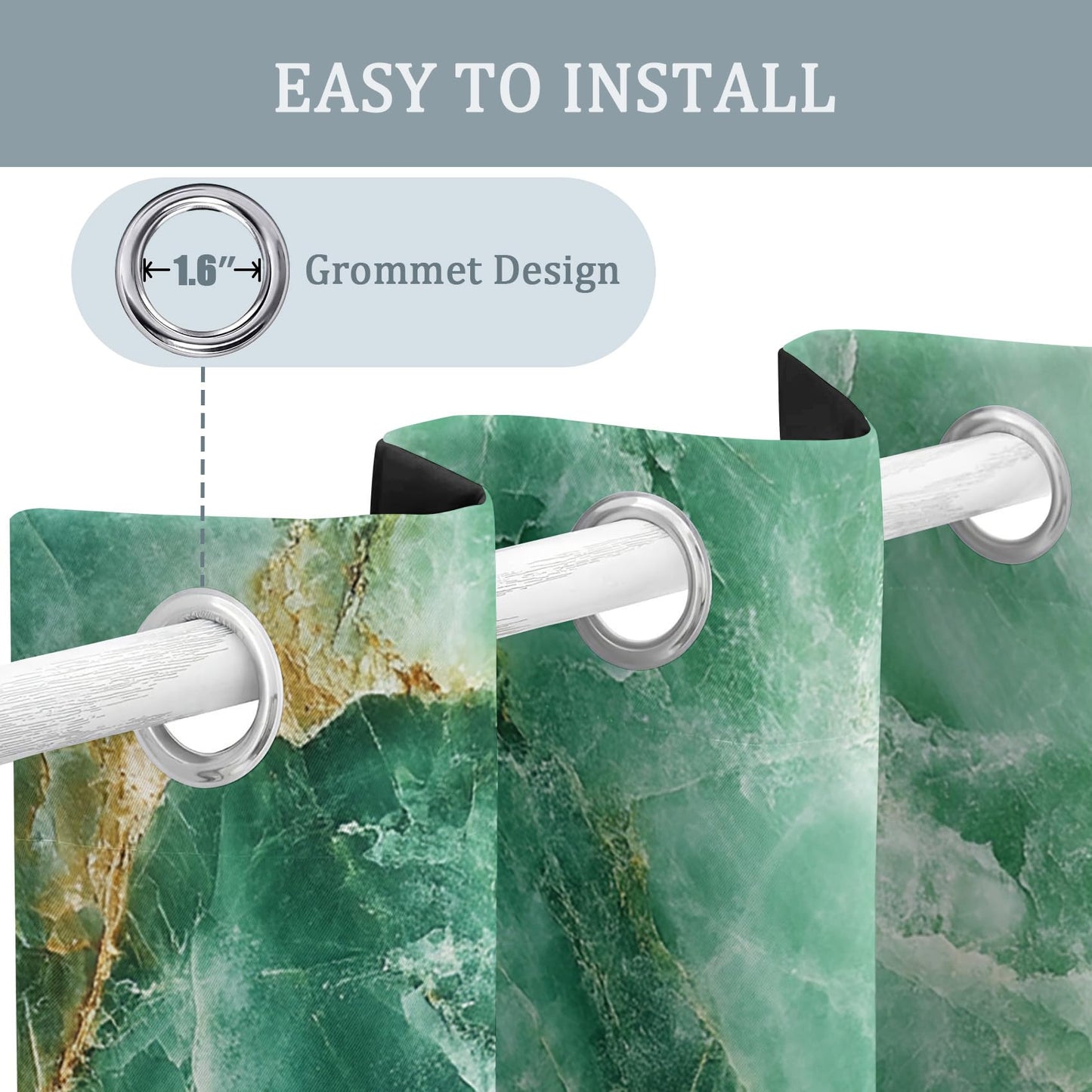 MOBEITI Green and Gold Marble Curtains - Abstract Window Curtains, Fluid Art Swirl Curtain for Bedroom Living Room, Marble Blackout Curtain 54 Inches Long, Home Decor Drapes 2 Panel Sets