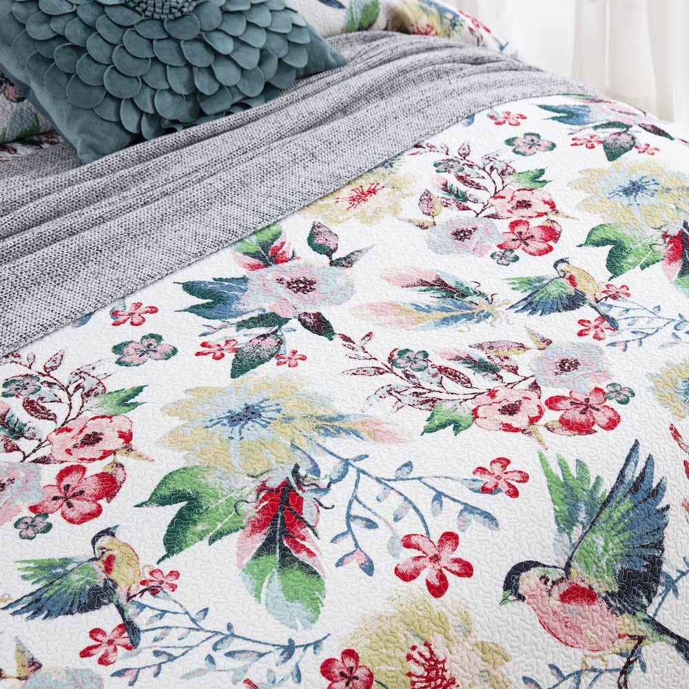 DAUAOTO Cotton Quilt Set Queen Size,Bed Coverlet Reversible Bedspread (Pattern Bird & Floral)