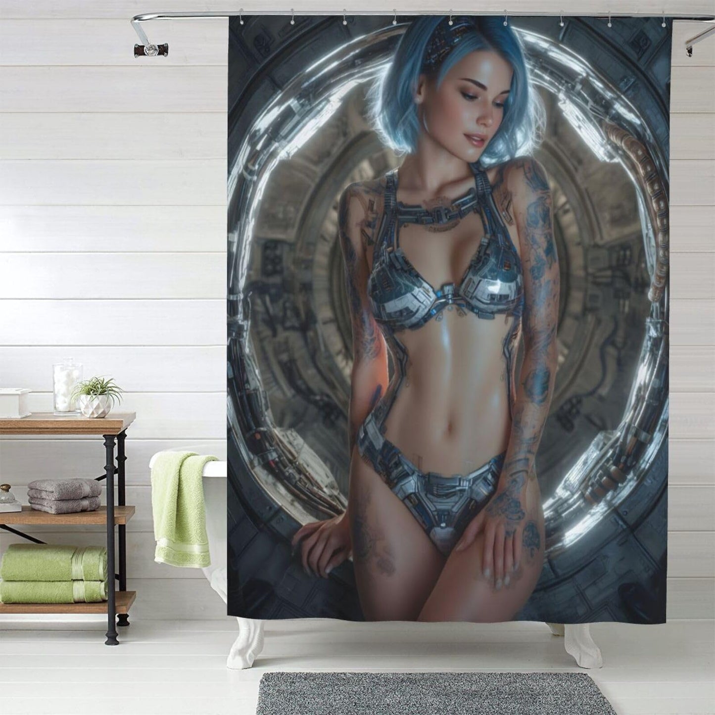 HEILIVIO Shower Curtain Young Woman Waterproof Fabric Stylish Durable Bathroom Decor,Quick-Dry,60x72inches,Includes Hooks