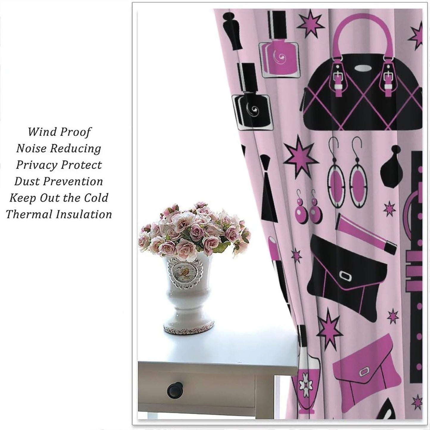 VUMIVI Paris Fashion City Curtains Eiffel Tower Perfume Modern Decor Dresses Pink Illustrations Rod Pocket Window Treatments for Bedroom Kitchen Living Dining Apartment Dorms Cafe 42" W X 44.5" L