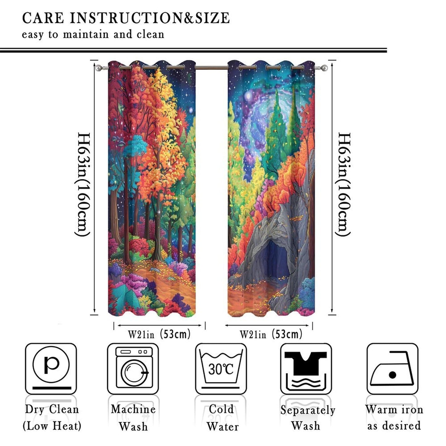 TOWINSFB Autumn Maple Leaves Blackout Curtains, Tree Leaf Forest Star Moon Grommet Thermal Insulated Curtains Window Drapes for Bedroom Living Room, 2 Panels, Each 21W x 63L
