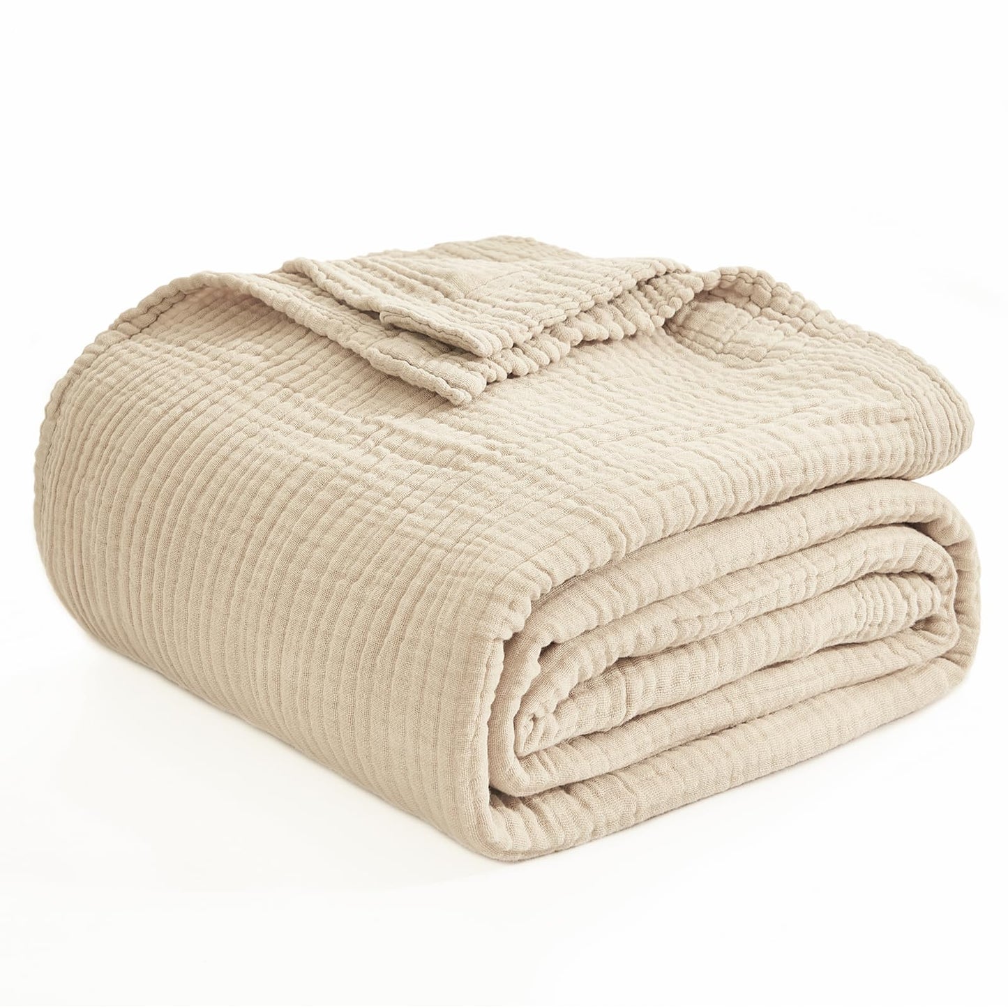 EMME Cotton Throw Blanket for Couch Soft Muslin Blankets 50"x60" Lightweight Breathable Blanket Beige All Season Gauze Blanket