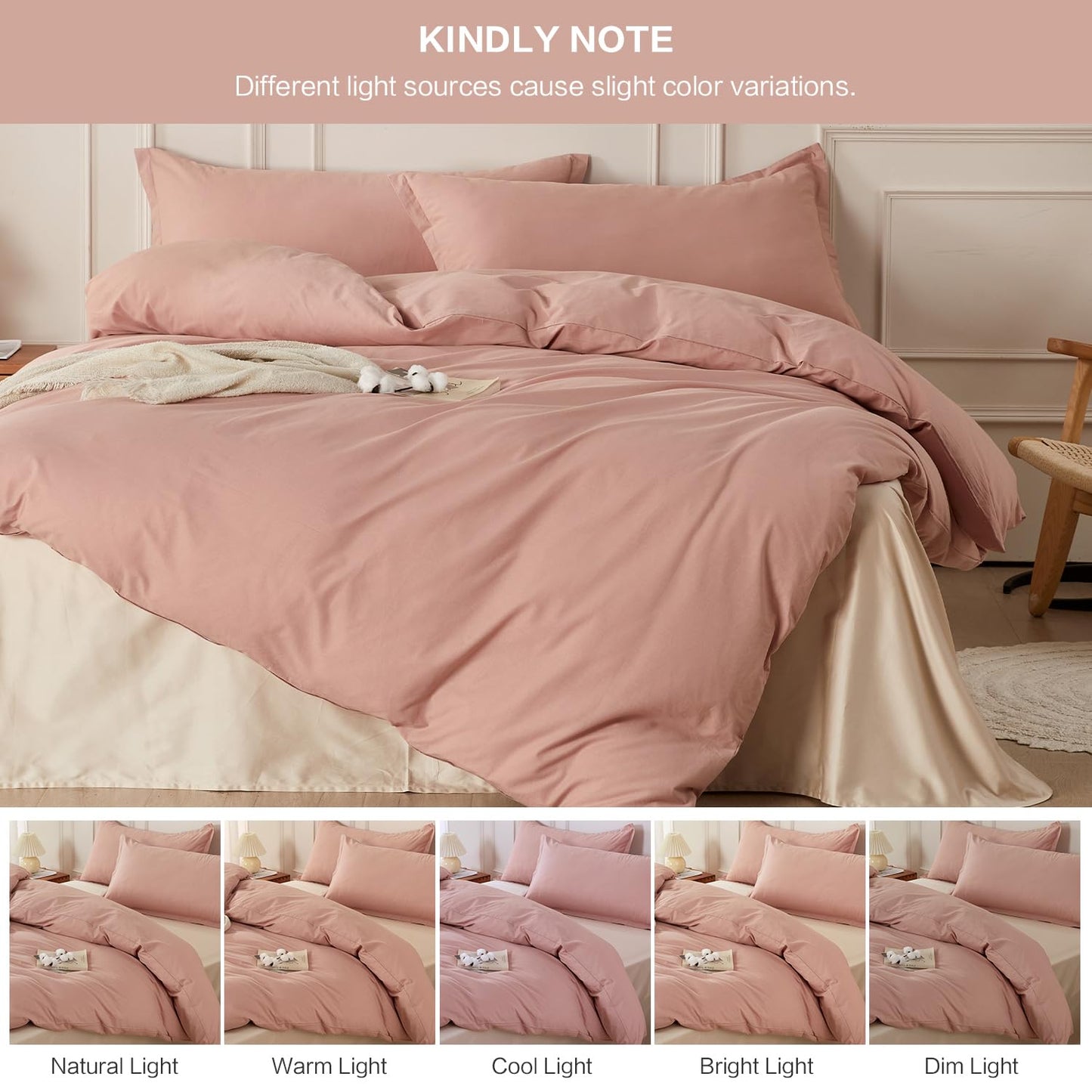 SAPHREAS 100% Washed Cotton Duvet Cover Full Size Set, Linen Like Comforter Cover with Zipper Closure & Corner Ties (No Comforter), 80x90 Dusty Rose