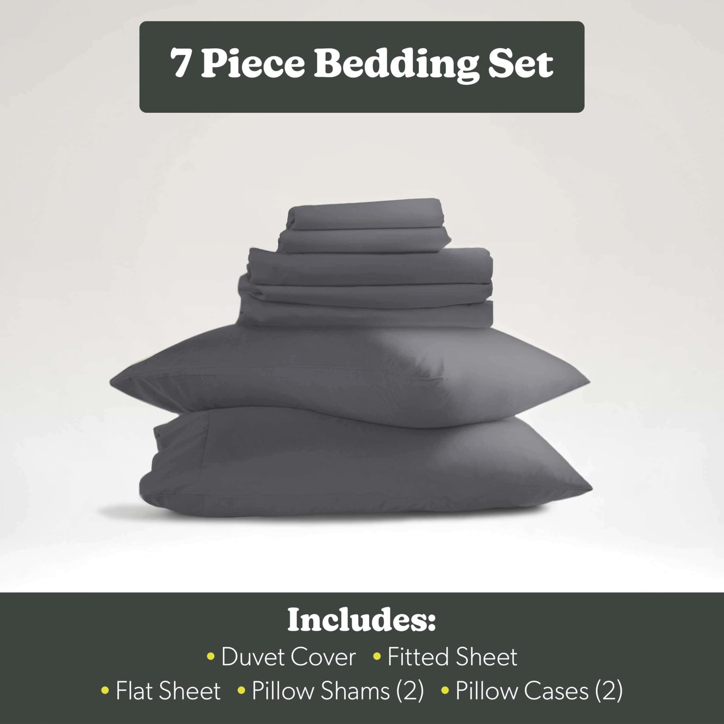 Hearth & Harbor Queen Size Duvet Cover & Bed Sheet Set Dark Grey, 7 Piece Soft Double Brushed Bedding Set, Includes Duvet Cover, Flat Sheet, Fitted Sheet, Pillowcases and Pillow Shams