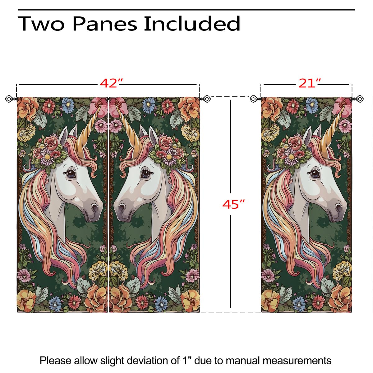 Unicorn Princess Blackout Curtains for Girls Boys Kids Teens Home Decor, Flowers Fantasy Art Unicorn Grommet Thermal Insulated Drapes Darkening Window Curtain for Bedroom Living Room, 42 x 45 Inch
