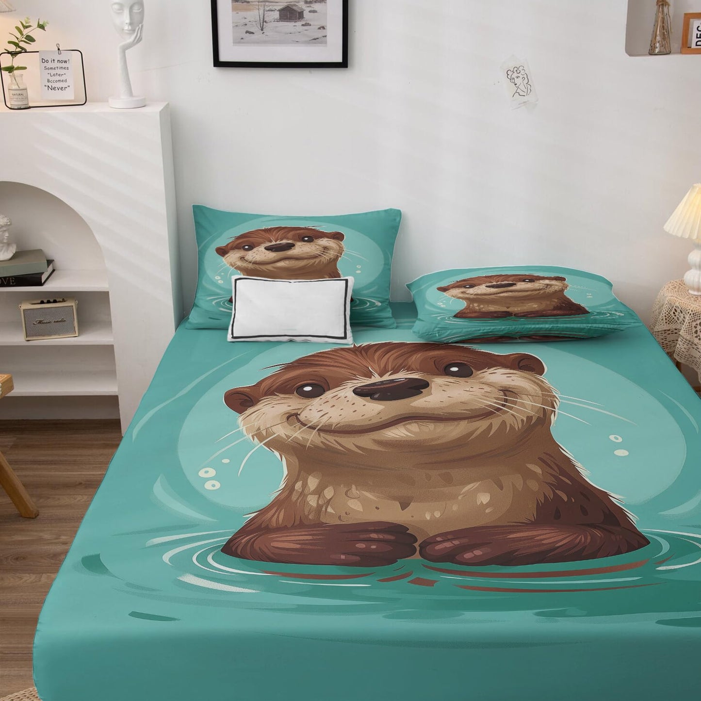 Rejkxyw King Size Sheets Set Cute Otter - Cartoon Animal Bed Sheets - Kids Boys Girls Sheet Set - 12 Inch Deep Pocket - Ultra Soft Winkle Free Microfiber Bedding Sheets & Pillowcases 4 Piece