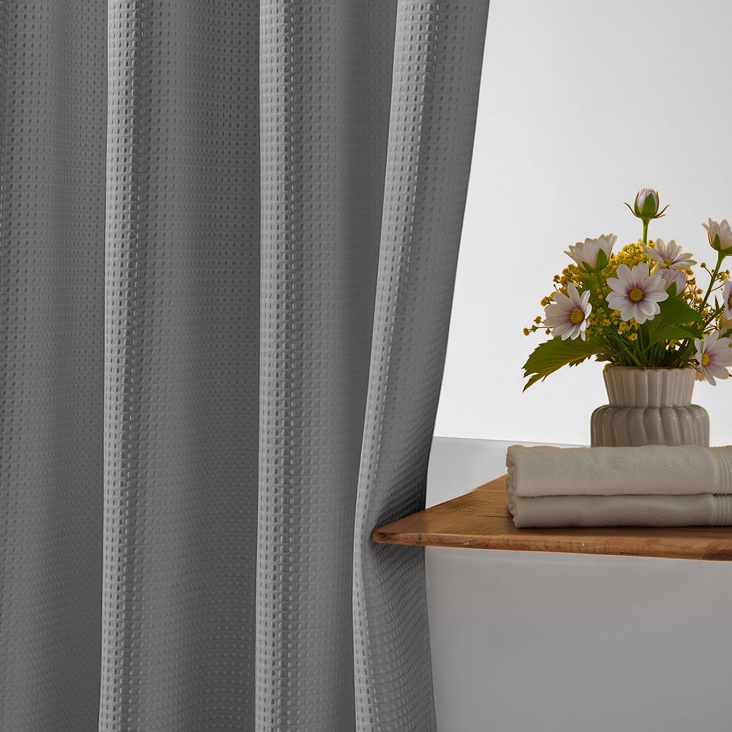 River Dream Heavyweight Grey No Hooks Required Dotted Waffle Weave Shower Curtain with Snap in Liner - 71W x 74H,Hotel Grade,Spa Like Bath Curtain,Gray
