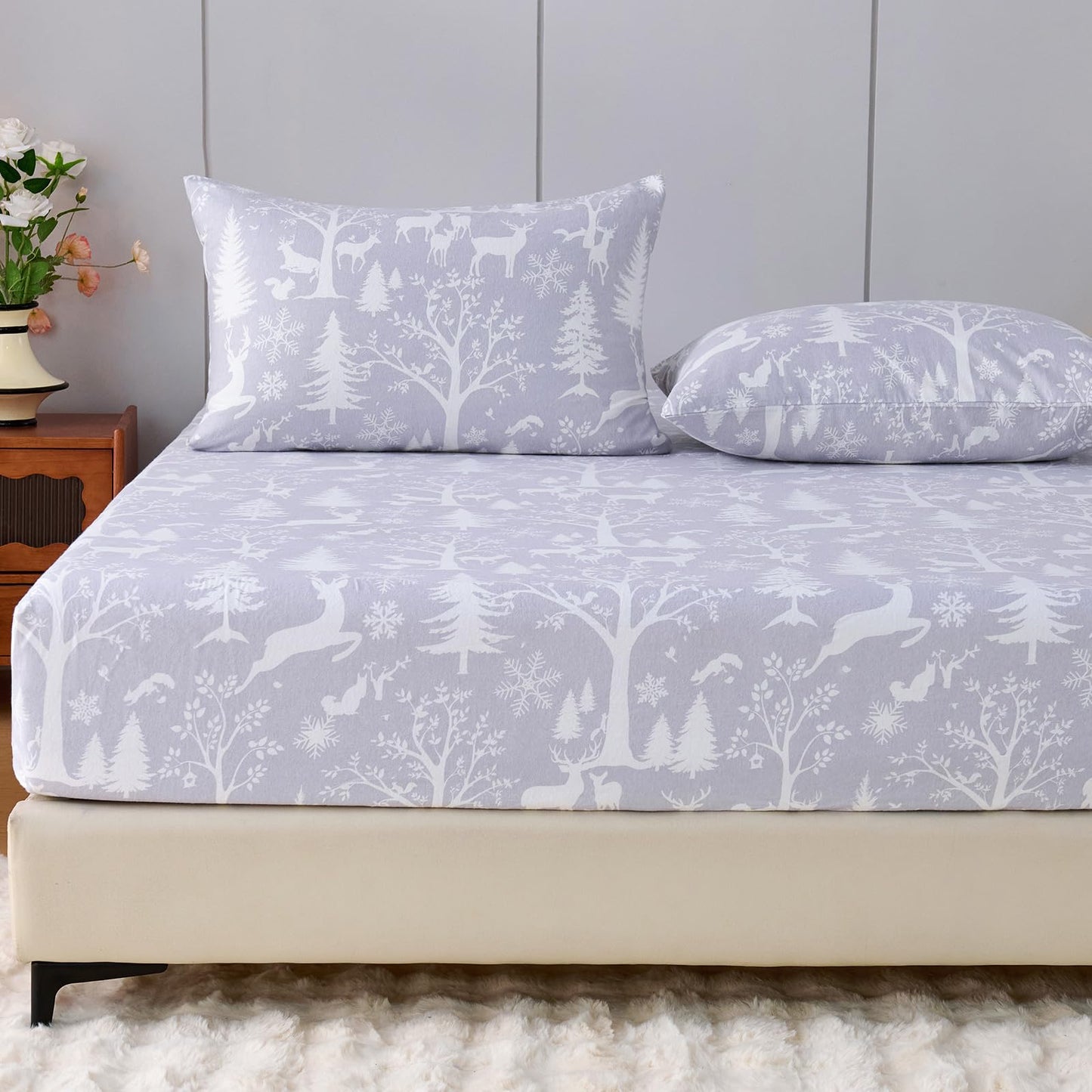 LANYETON 100% Cotton Flannel Fitted Sheet Only, Ultra Soft Cozy Warm Fitted Bottom Sheet for All Season, 16" Deep Pocket, Twin