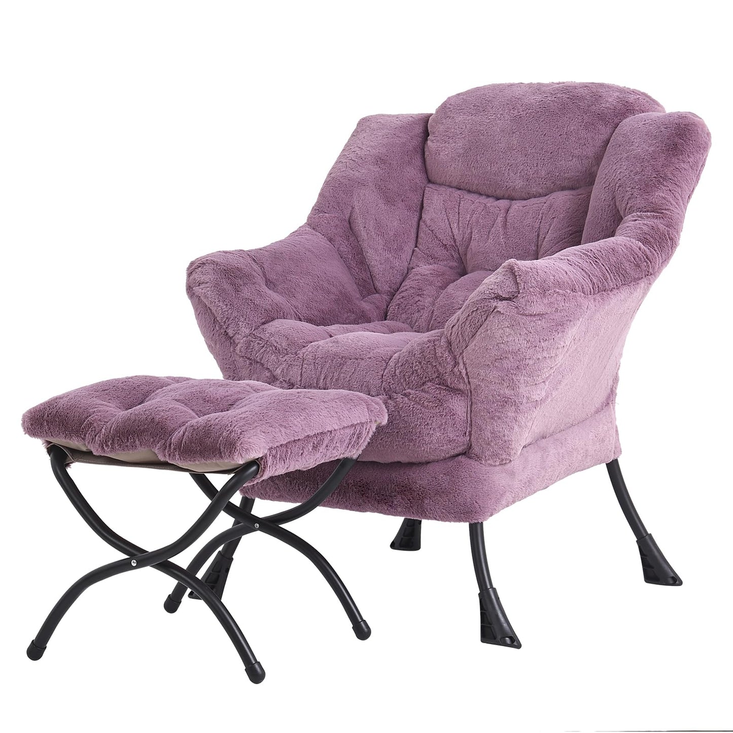 Tiita Lazy Chair with Ottoman, Purple Modern Large Accent Chair, Comfy Leisure Sofa Armchair with Ottoman, Reading Chair with Footrest for Bedroom, Living Room, Dorm Rooms, Plush Purple