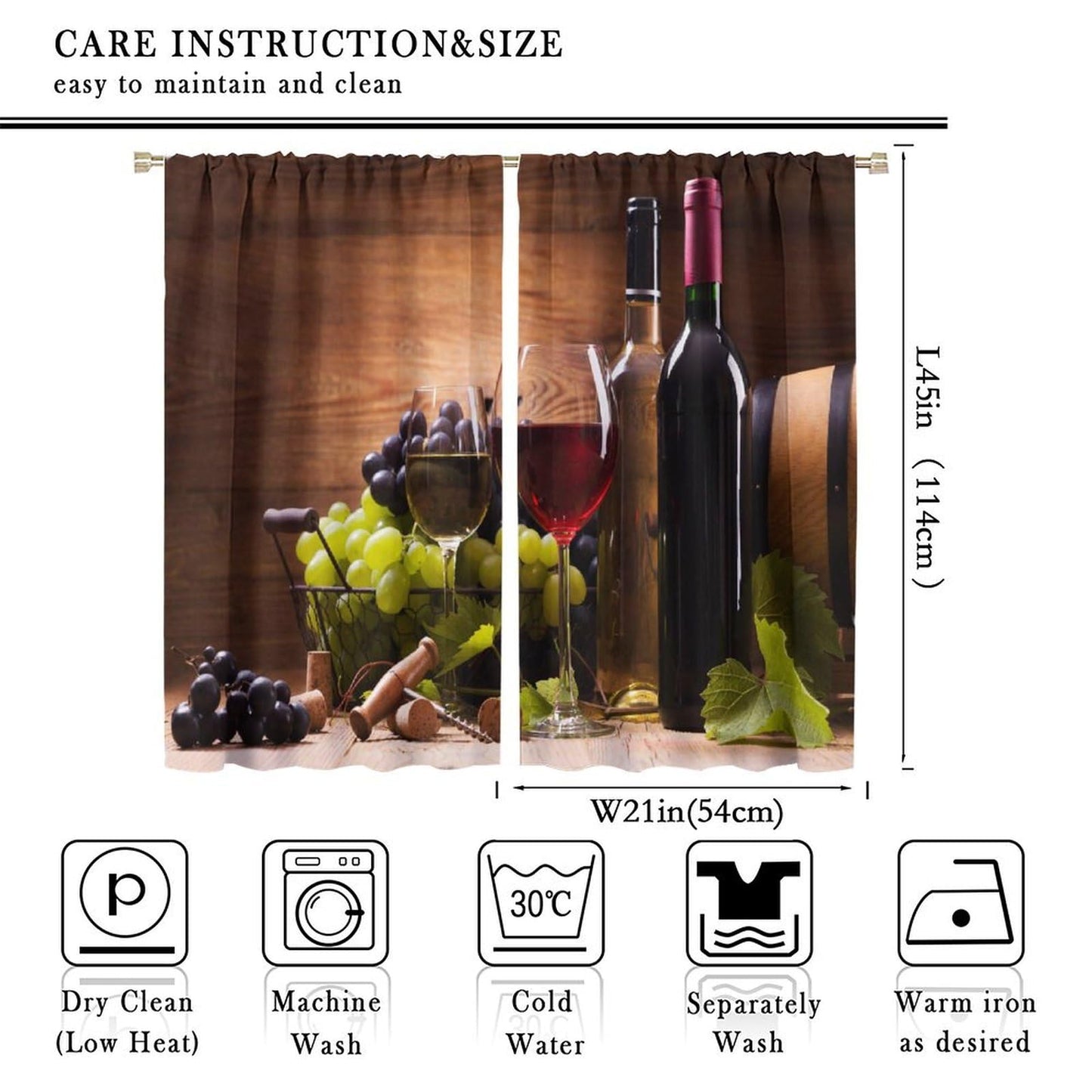 BenYaSong Wine Decor Window Curtains, Glasses of Red and White Wine Served with Grapes French Gourmet Tasting for Home Kitchen Livingroom Coffee Room Window Curtain Drapes 2 Panels 42x45 Inch