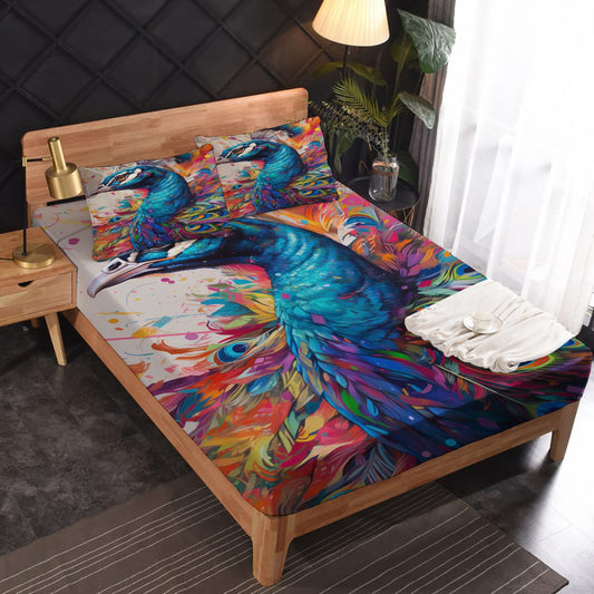 zcwl Queen Sheets Set, Peacock Bed Sheets - Microfiber Bedding Sheets & Pillowcases 4 Piece, Bird Colorful Animal Patterned Sheet Set, 16 Inch Deep Pocket Fitted Sheet, Silky Soft Wrinkle Free