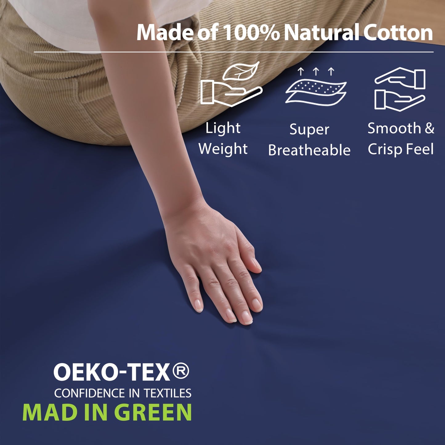 2 Pack Queen Fitted Sheets Only, 100% Egyptian Cotton, Super Soft 600 Thread Count Sateen, 16" Deep Pocket Bottom Sheets, Breathable Hotel Quality, Durable All-Around Elastic, Navy