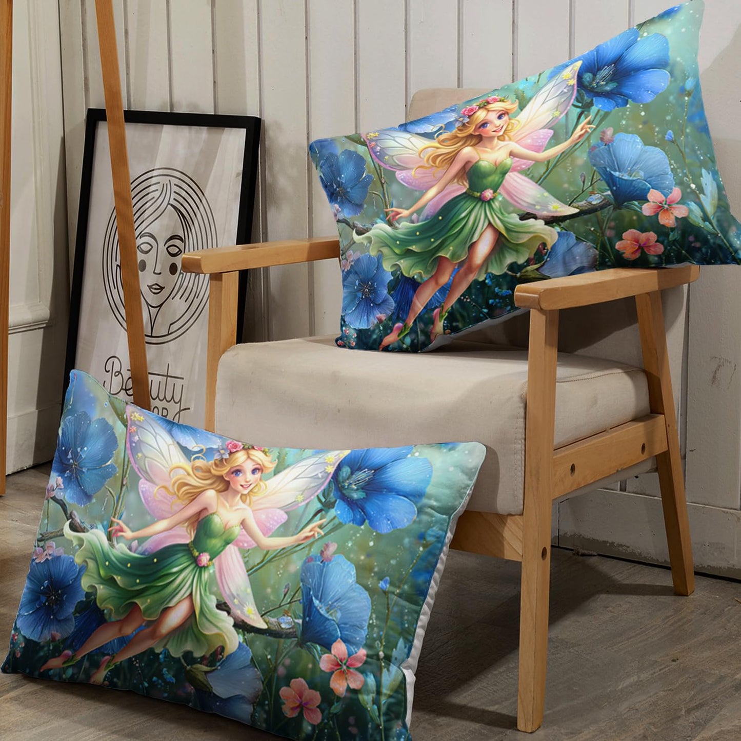 AILONEN Floral Fairy Twin XL Sheet Set,Pretty Green Butterfly Fairy Bedding Set for Girls Kids,Blue Flower Bed Sheets Set for All Season,3-Piece,1 Deep Pocket + 2 Pillowcase,Soft Microfiber
