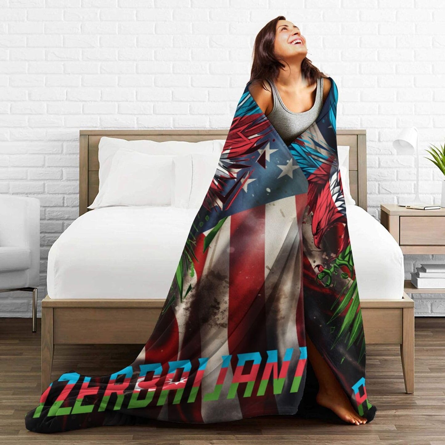 Azerbaijani Flag Throw Blanket Super Soft Anti-Pilling Flannel Lightweight Blanket Gifts for for Couch/Chair/Sofa/Bed/Dorm/Bedroom/Office/Home 80"X60"
