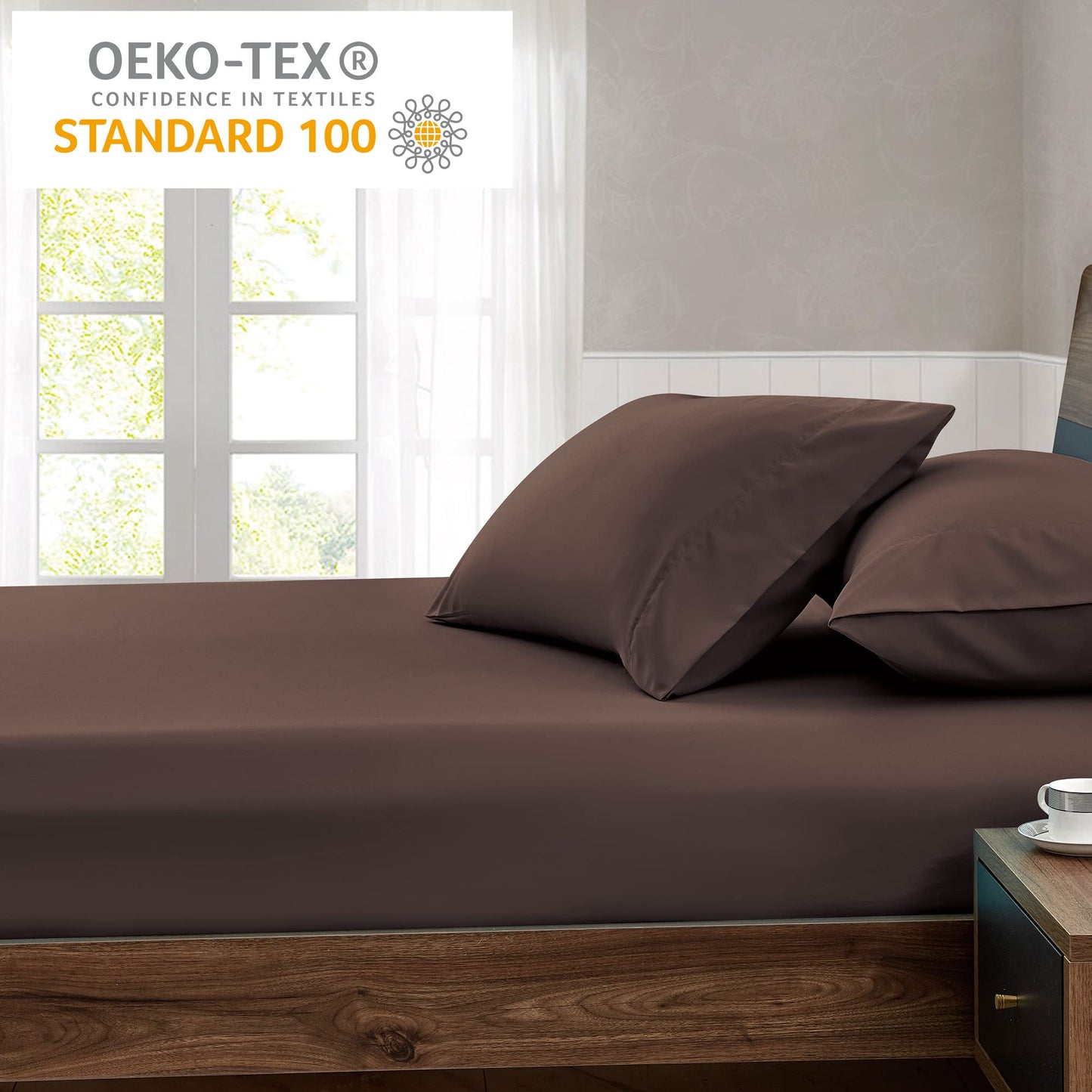 FreshCulture Queen Fitted Sheet - Hotel Quality, Ultra Soft & Breathable Brushed Microfiber, Deep Pocket, Cooling Fitted Sheets for Queen Size Bed (Brown)