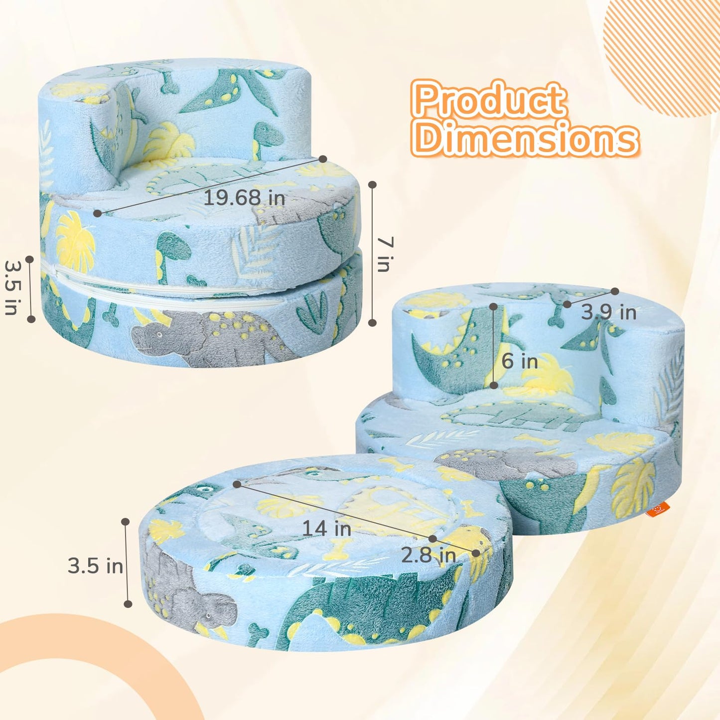 MeMoreCool Dinosaur Kids Chair, Flip-Open Kids Couch, Glow Print, Blue