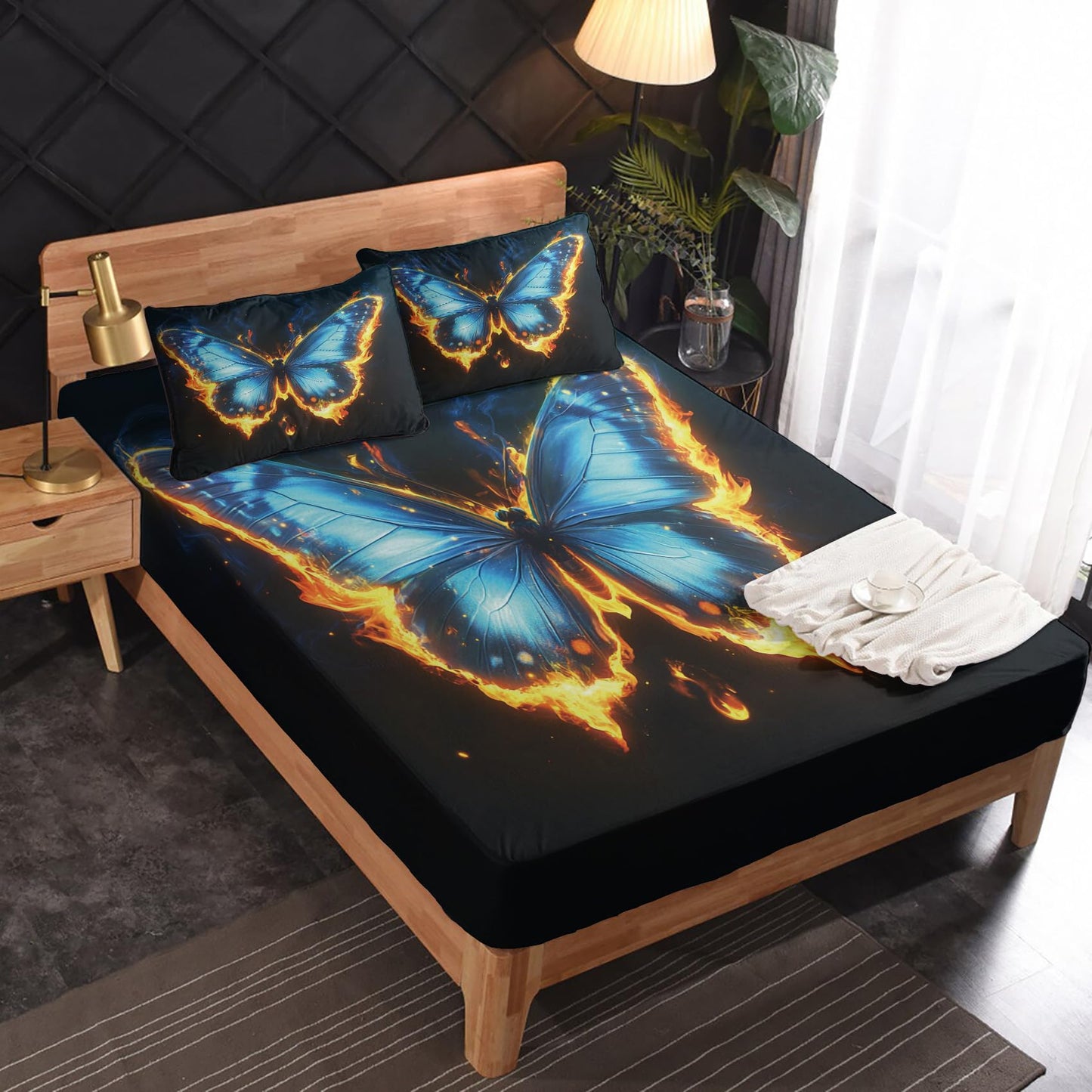 Rejkxyw King Size Sheets Set Fantasy Butterfly - Cartoon Butterflies Bed Sheets - Boys Girls Sheet Set - 12 Inch Deep Pocket - Ultra Soft Winkle Free Microfiber Bedding Sheets & Pillowcases 4 Piece
