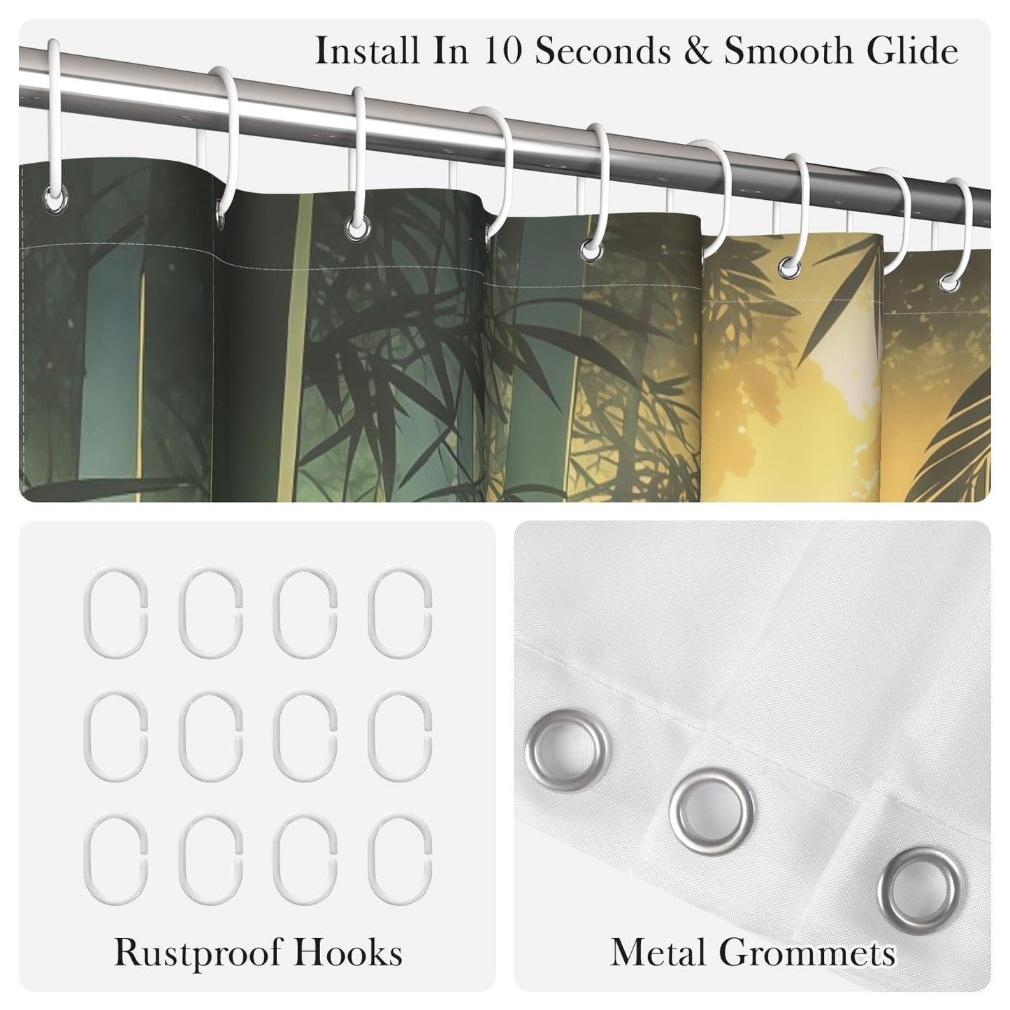 NAEMBI Zen Japanese Garden Shower Curtain 72x72 Inch - Bamboo Forest & Koi Fish Nature Print Waterproof Fabric Bath Curtain with Rust-Proof Hooks, Tranquil Spa Bathroom Curtain for Standard Tubs