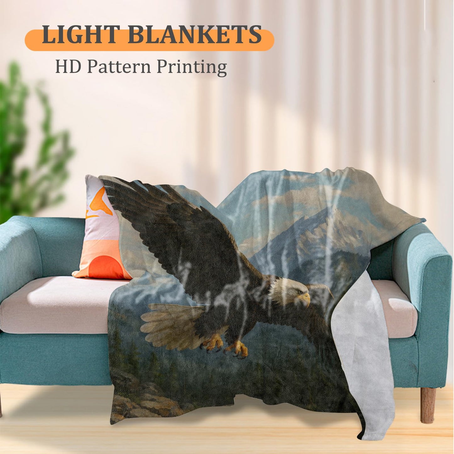 Majestic Bald Eagle Blanket, 60 x 50 Inch Flannel Mountain Flight Throw Blanket, Gifts for Women Men Boys Adults Kids, Lightweight Cozy Warm Blankets for Sofa Travel Home Decor