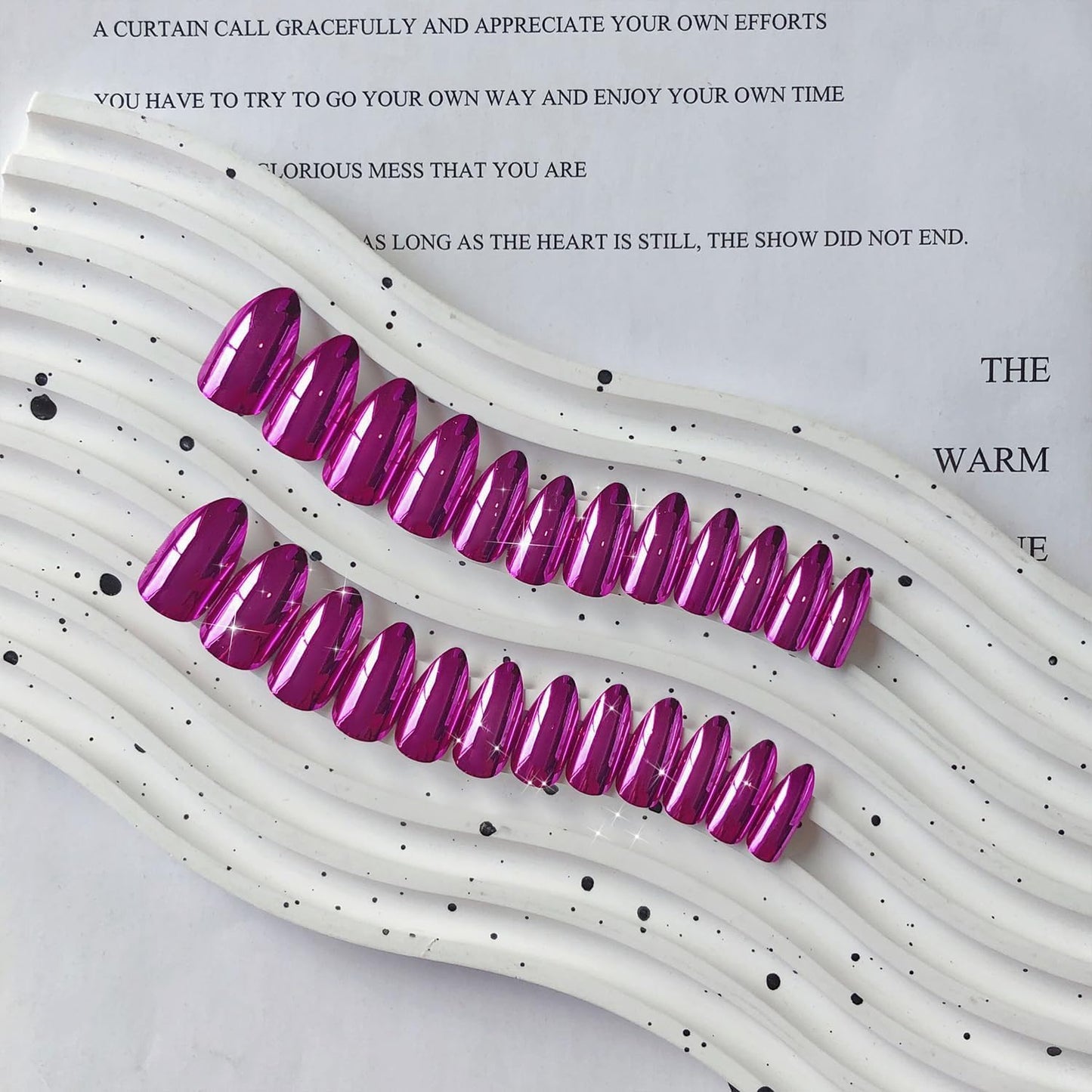 Purple Chrome Press on Nails Medium Almond,KQueenest Mirror Metal Stiletto Fake Acrylic Nails with Bling Design, Reusable Glue on Nails for Daily Party Wear, False Nails Press ons in24 PCS