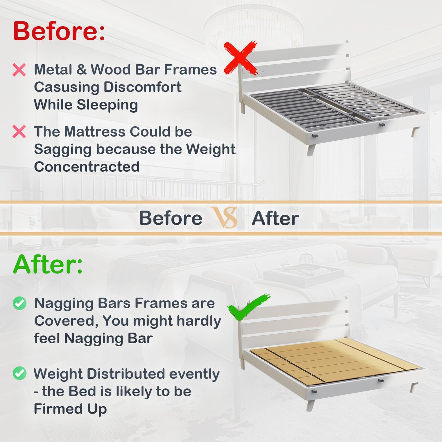 NobleRealm Foldable Box Spring Full Size Bunkie Board & Bed Support Slats | Bed Board for Mattress Support | Easy Setup, Noise Minimizing, Moisture Resistant (48 x 60 Full Size)