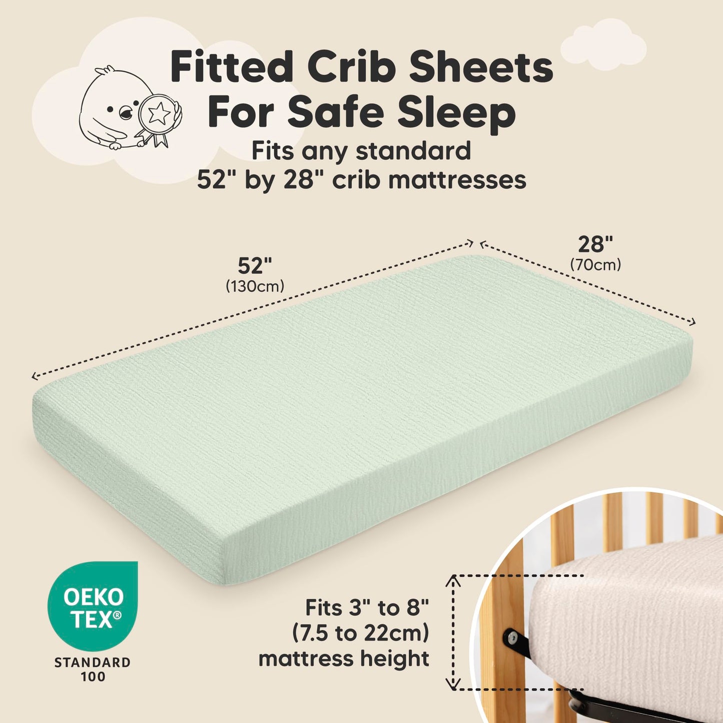 KeaBabies 2-Pack Muslin Crib Sheets for Boys, Girls - 100% Organic Cotton Fitted Baby Crib Mattress Sheet, Soft Breathable Standard Toddler Bed Cover Bedding Set, Neutral, Durable 52x28 (Sage)