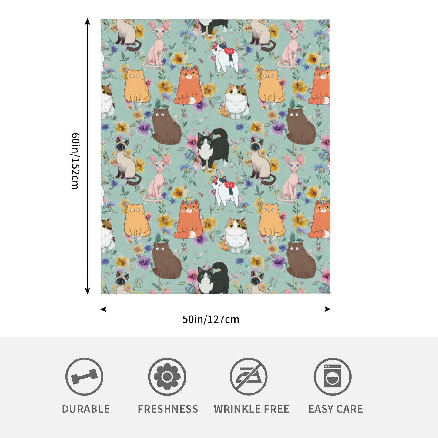 Cute Cat Floral Flannel Blanket Throw Soft Cozy Blanket for Living Room Couch Sofa Bed 50 x 60 Inches