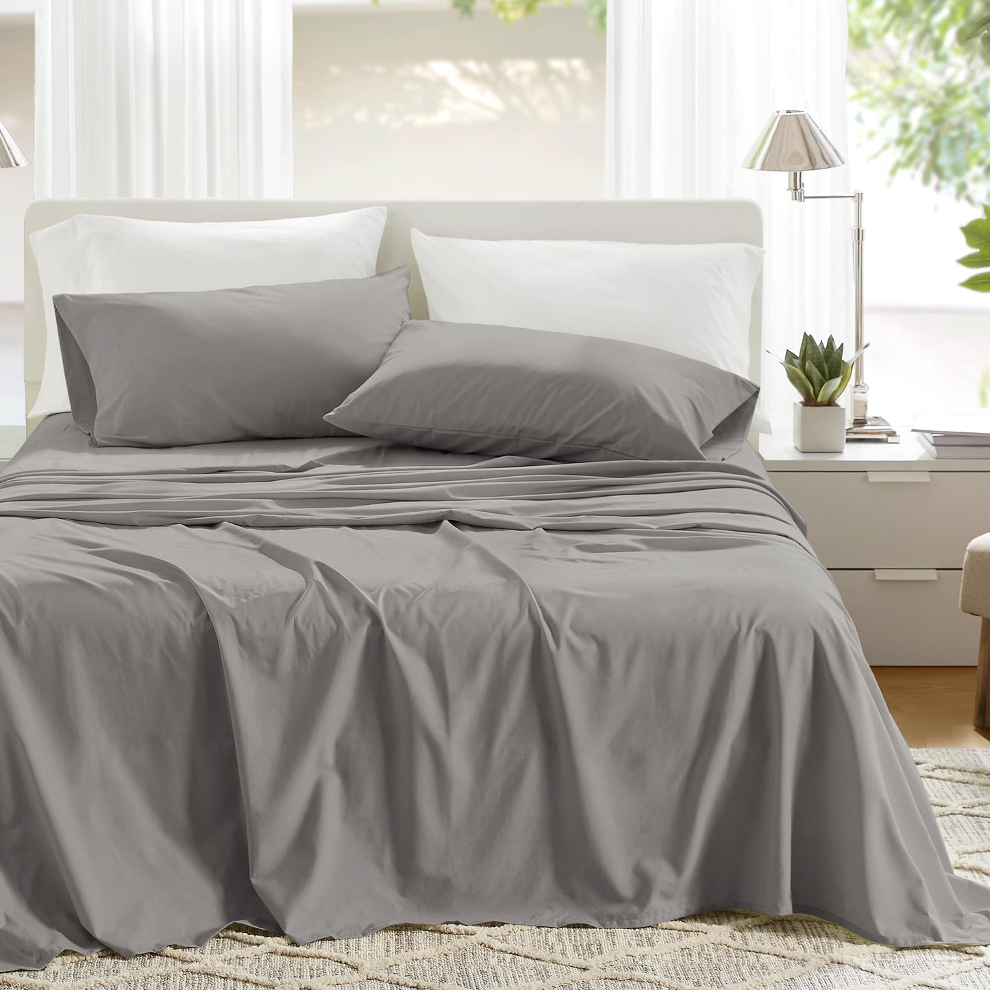 Comfort Spaces 100% Cotton Sheets Full, Breathable & Ultra Soft Cotton Sheets, Naturally Cool Cotton Bed Sheets with 14" Elastic Pocket Fits up to 16" Mattress, All Season Sheet Set, Dark Gray 4 Piece