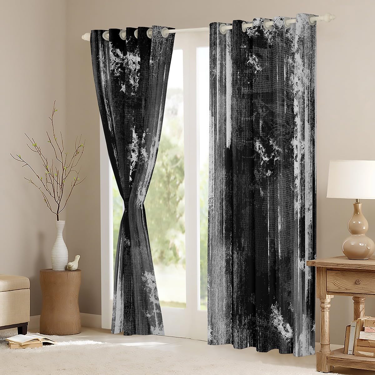 Feelyou Abstract Blackout Curtains Modern Abstract Art Darkening Drapes for Bedroom Living Room Decor Black White Gray Thermal Insulated Shades Luxury Window Treatments, 2 Panels 38 x 45 Inch