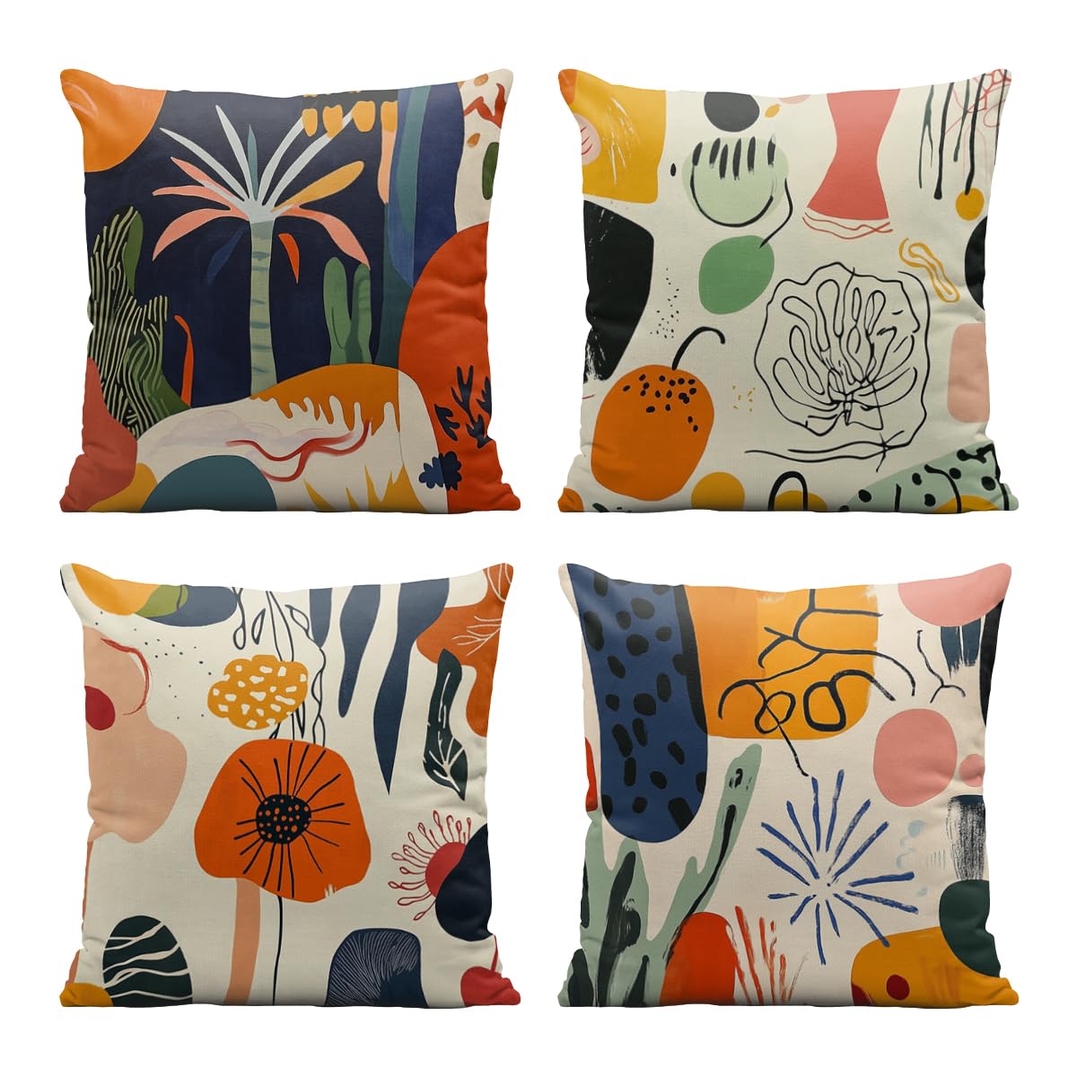 YXDBLP Abstract Art Pillow Covers 18x18 Inch Set of 4 Modern Colorful Geometric Botanical Decorative Throw Pillow Covers Seasonal Holiday Farmhouse Home Sofa Living Room