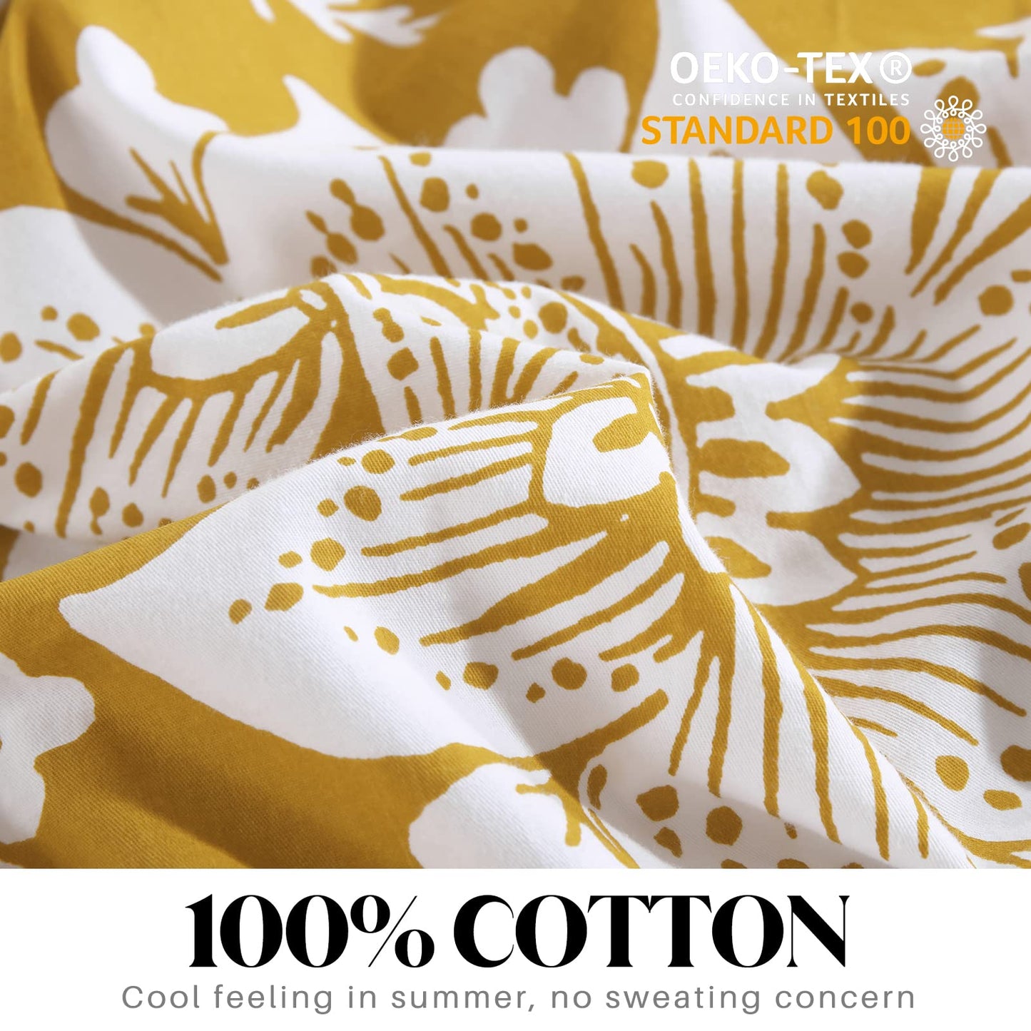 CozyDH Cotton Duvet Cover King Size - 100% Cotton 400 Thread Count Washed Duvet Cover Set with Yellow Floral Damask Paisley Pattern, 3 Piece Soft Bedding Set (King, 104" x 90", No Comforter)