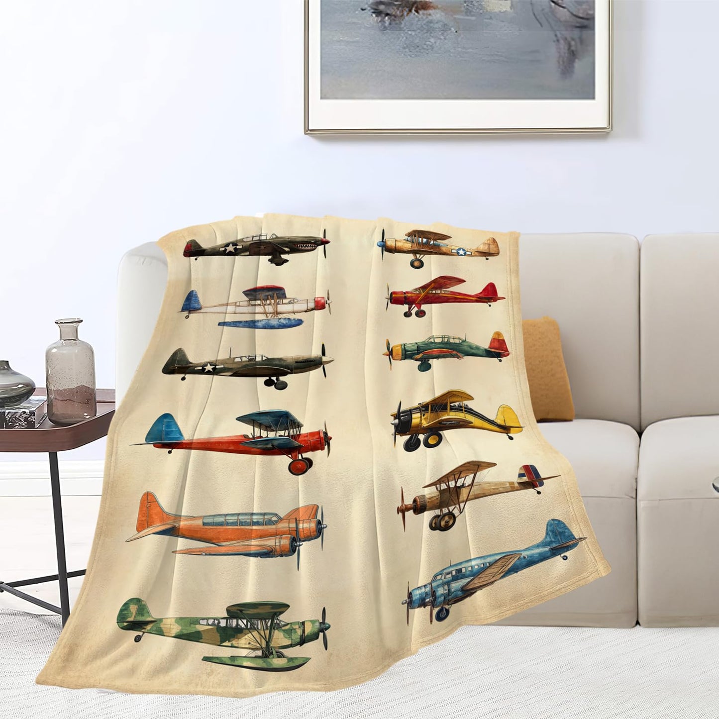 Airplane Blanket, Aircraft Throw Blanket, Travel Blankets, Plane Gifts, Airplane Stuff Fleece Flannel Plush for Women Men Boys Girls Lover Adults Soft Bedding for Sofa Bed Office Home Decor 50"X40"