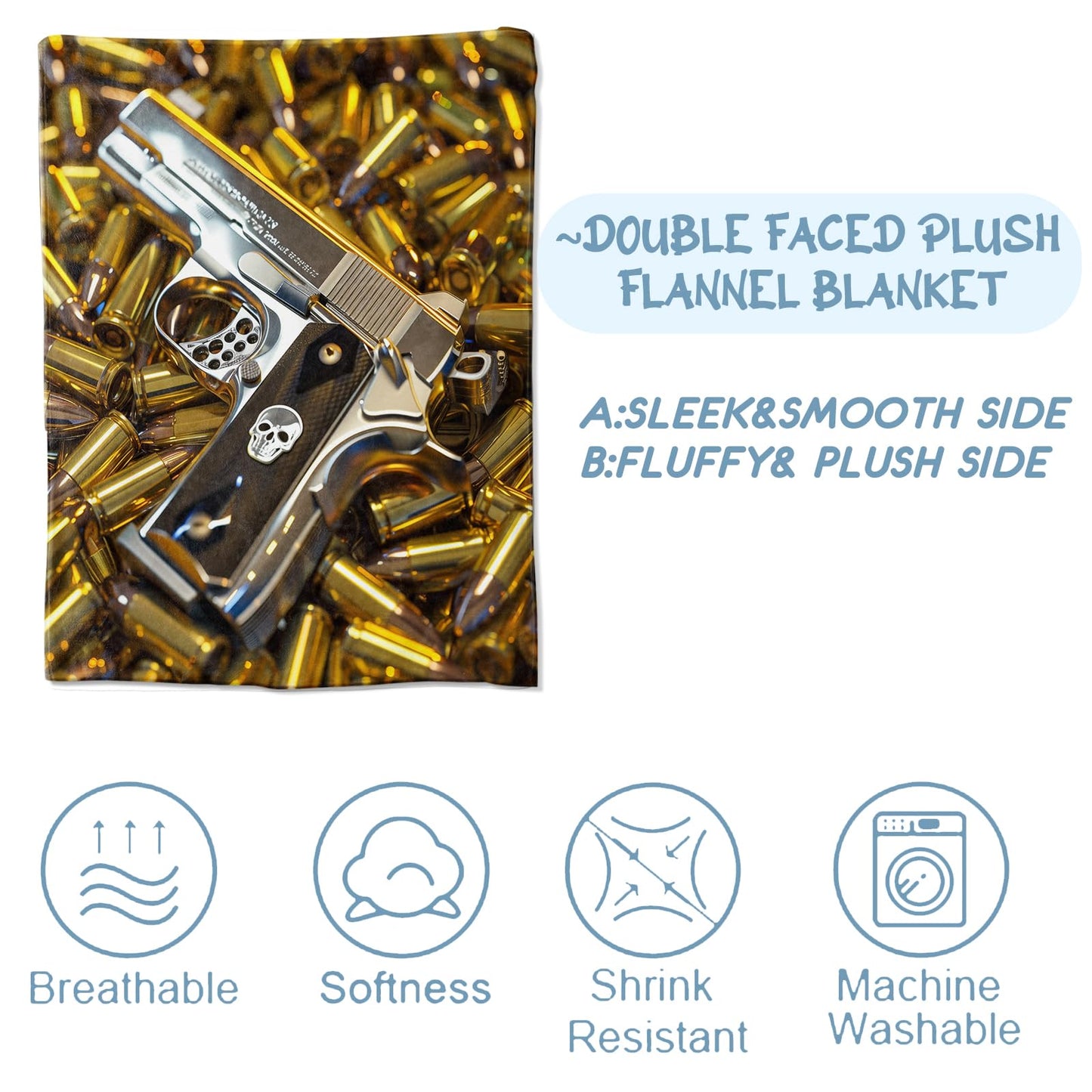 Gun Decor Fleece Throw Blanket for Bed, Sofa, Travel & Camping - Super Soft Cozy Plush Blanket, Gun Gift for Adults & Kids - 50'60'