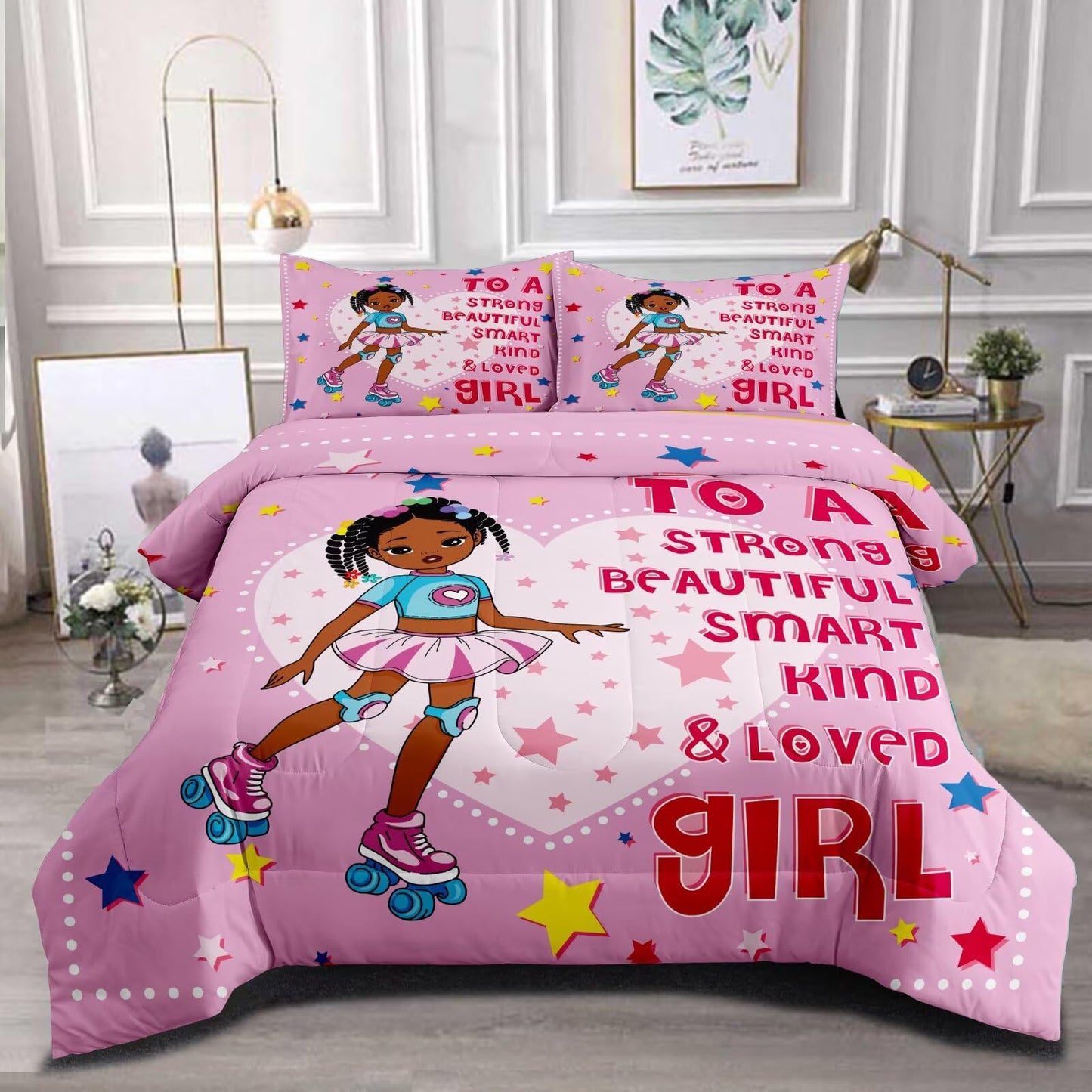 GRAT TIOC Black Girl Comforter Set Twin Size for Kids Teens,Girls Comforter Sets,Black Girl Magic Bedding Set,African American Princess Bed Bedroom Set