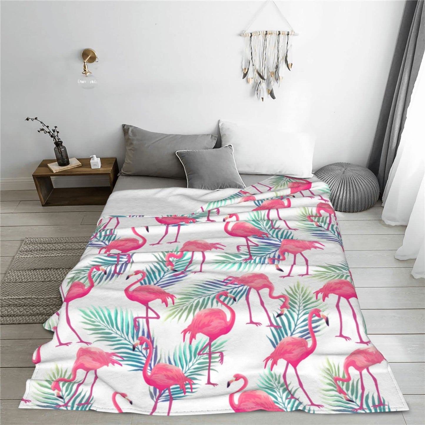 Tropical Pink Cute Flamingo Throw Blanket Soft Bed Blankets Lightweight Cozy Plush Flannel Fleece Blanket for Sofa Couch Bedroom 60"x50"