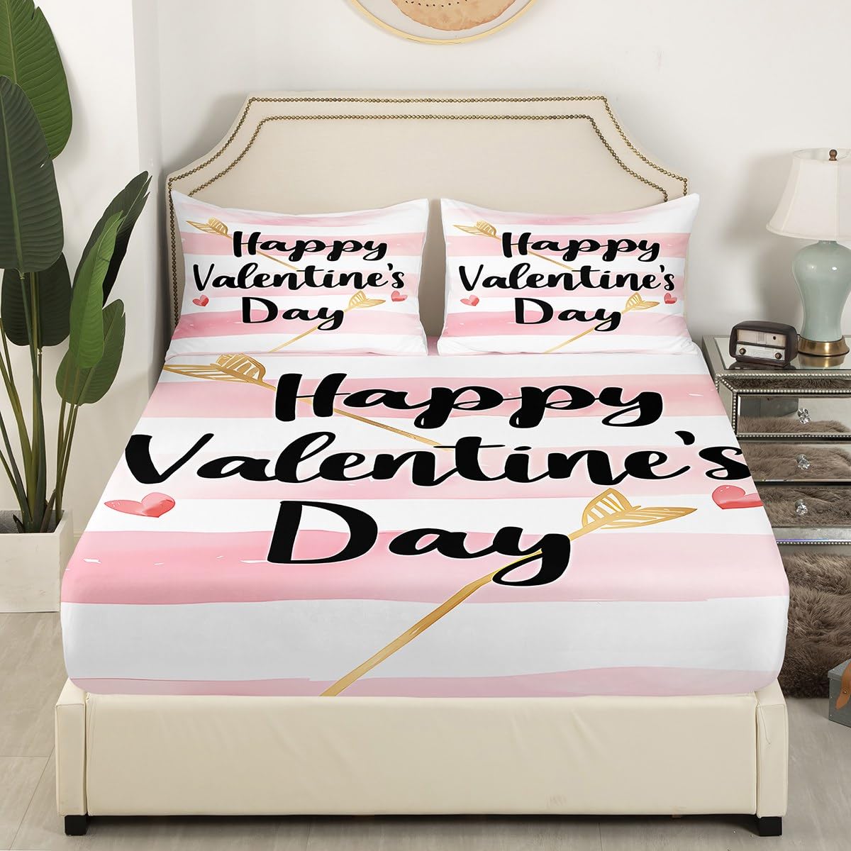 Feelyou Boys Girls Valentine's Day Bed Sheet Set Full Size, Love Heart Fitted Sheet Kids Red Heart Bedding Set Romantic Teens Bed Cover Bedroom Decor 3Pcs (No TOP Sheet)