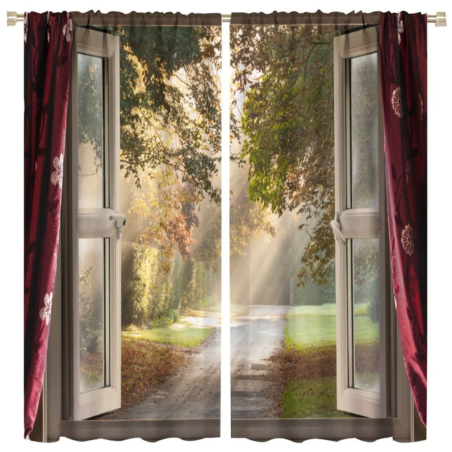 Natural Scenery Curtains Light Penetrates Through Trees Beautiful Scenery Bedroom Decor Rod Pocket Blackout Window Drapes 2 Panels Set 42x45in