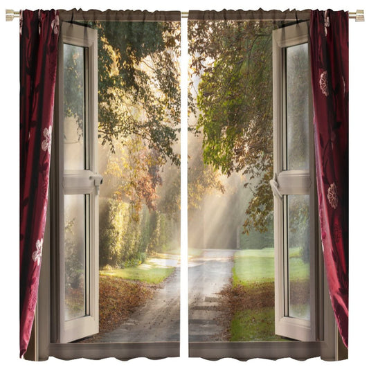 Natural Scenery Curtains Light Penetrates Through Trees Beautiful Scenery Bedroom Decor Rod Pocket Blackout Window Drapes 2 Panels Set 42x45in