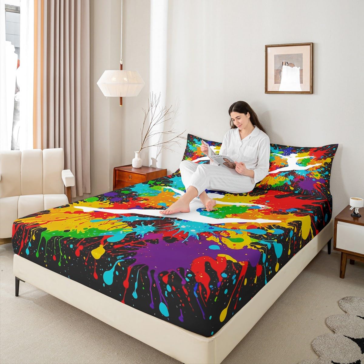 Erosebridal Gymnastics Fitted Sheet Deep Pocket Gifts for Girls Kids Full Size Rainbow Tie Dye Bed Sheets,Gymnast Sports Bedding Set Gymnastics Lover Sheets with 2 Pillow Cases Bedroom Decor