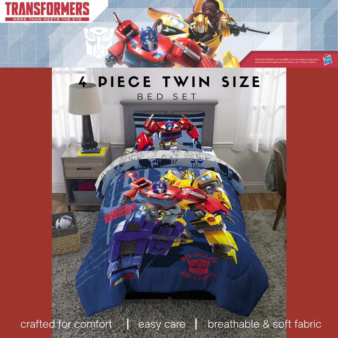 Transformers Optimus Prime Super Soft Comforter and Sheet Set with Sham, 4 Piece Twin Size, (Official Licensed Product) by Franco Collectibles