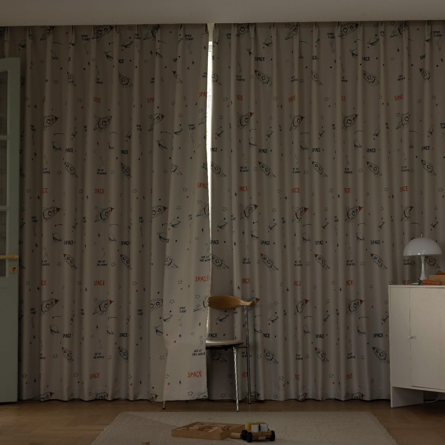 Cartoon Space Theme Pattern Semi Blackout Curtain for Kids Room Nursery