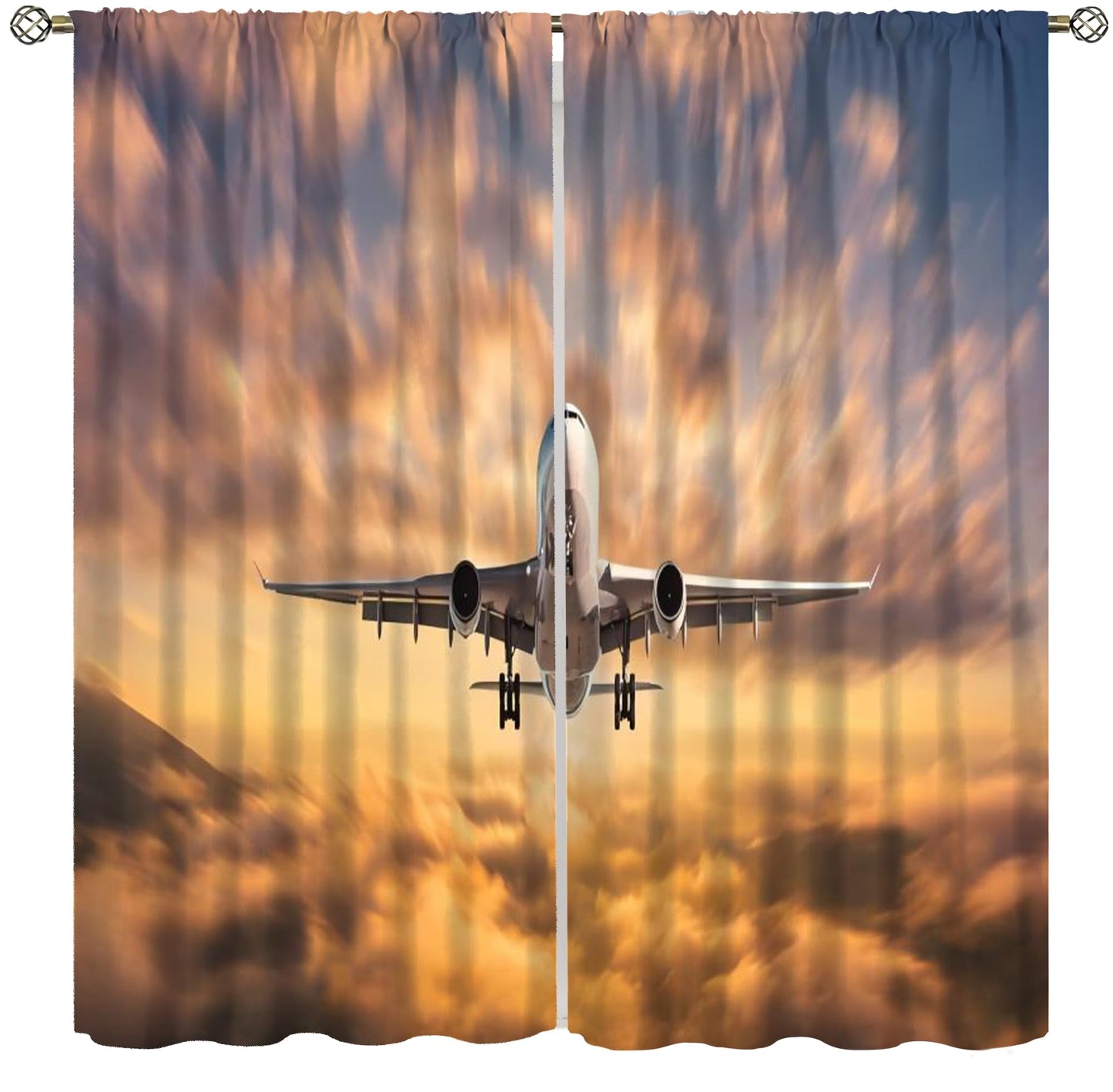 Old Airplane Curtains Retro Military Combat Aircraft Print Picture Rod Pocket Window Treatments for Kids Boys Living Room Kitchen Bedroom 2 Panel Set 41" x 45" （No Blackout）
