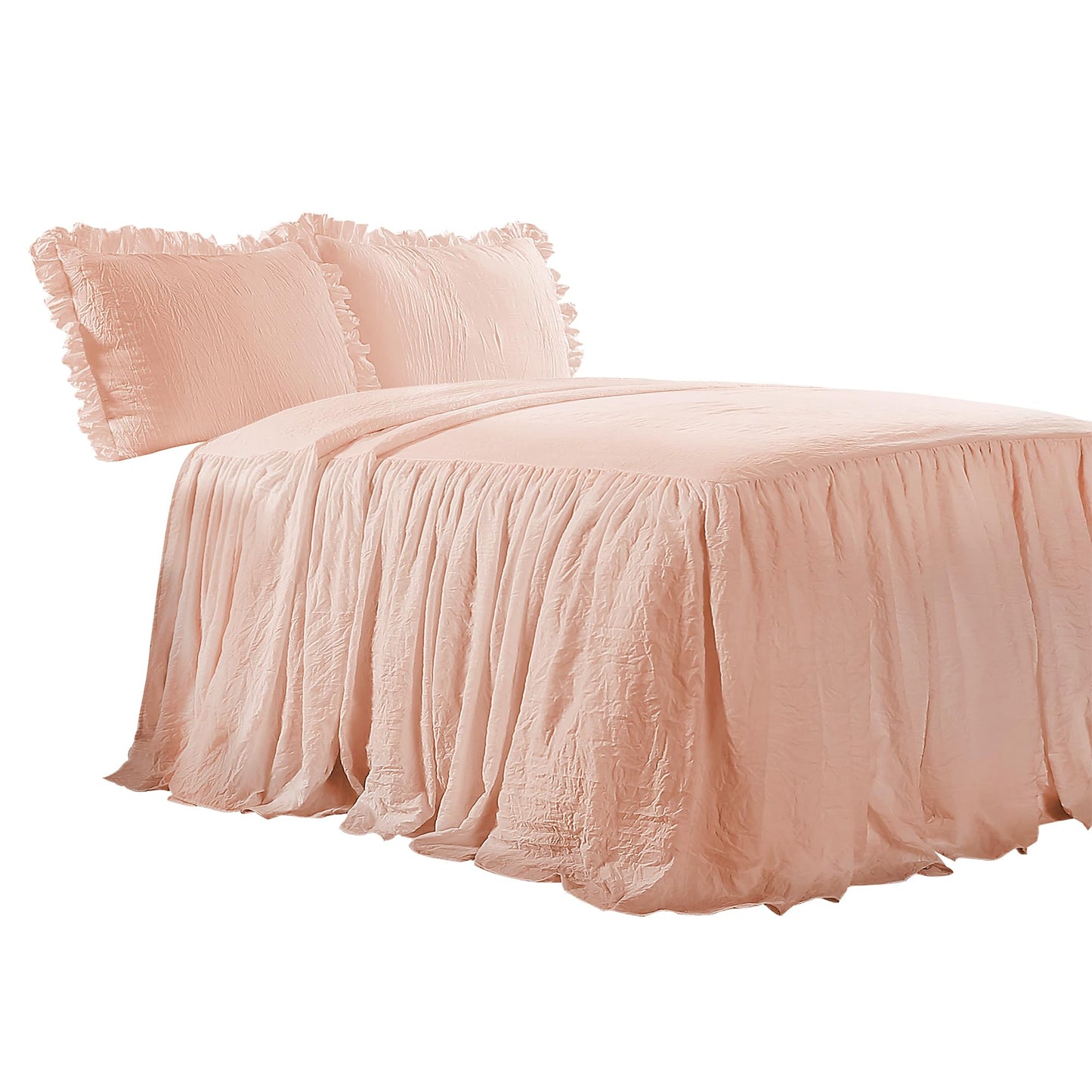 Lush Decor Ruffle Skirt Bedspread Set - 3-Piece Luxurious Farmhouse Bedding - Elegant Ruffle Detail - Timeless Style - Soft Lightweight Sheets - King, Blush