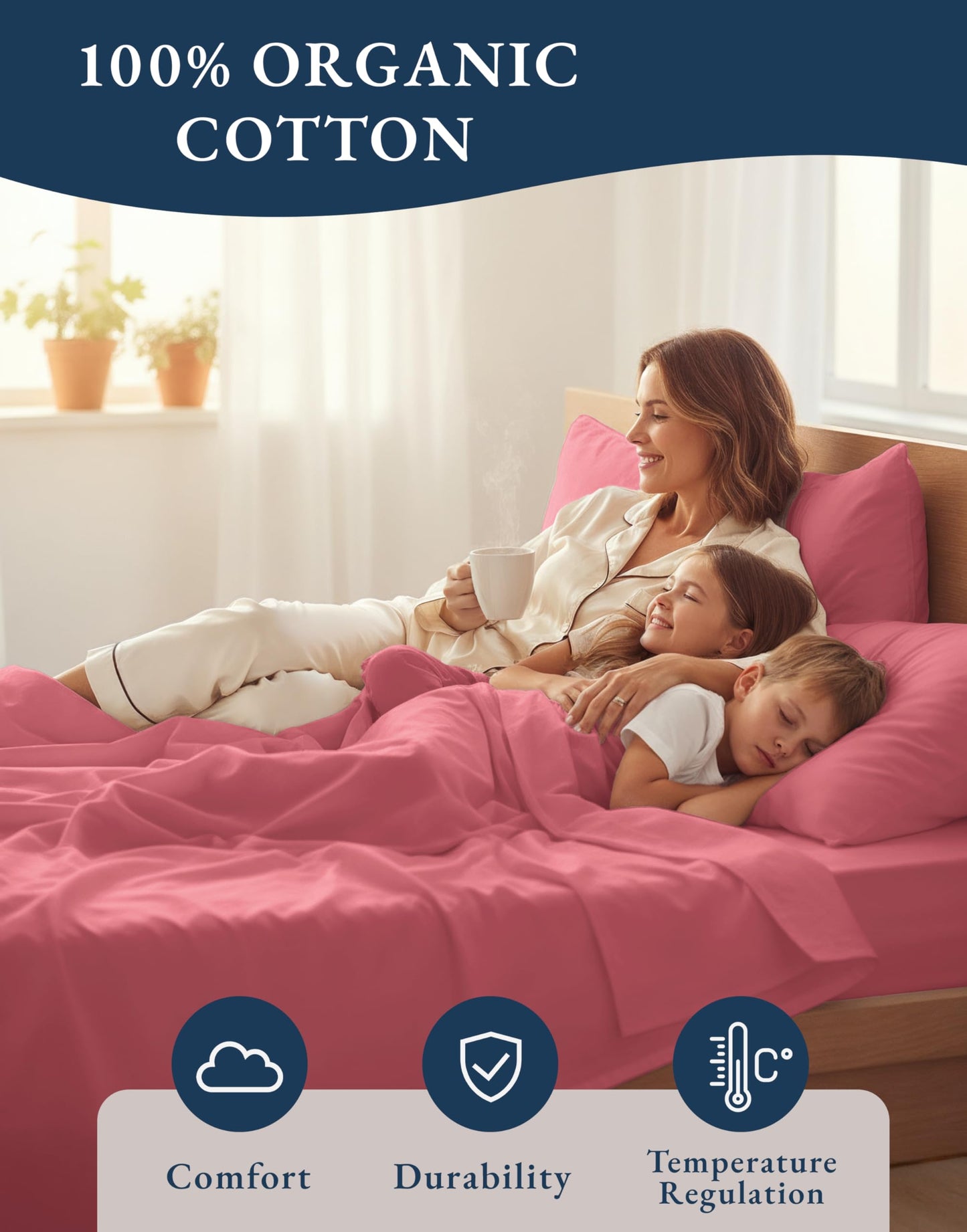 LANE LINEN Twin XL Sheet 100% Organic Cotton GOTS Certified Percale Weave Deep Pocket 3 Piece Soft Breathable Cooling Lightweight All Season Machine Washable Crisp - Mineral Red