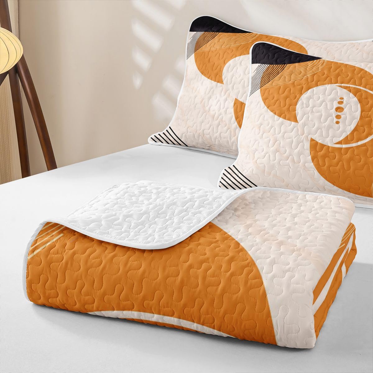 Erosebridal Boho Mid Century Quilt Twin Size - Geometric Circle Minimalist Style Bedspread Bohemian Abstract Bed Coverlet with 1 Pillowcase