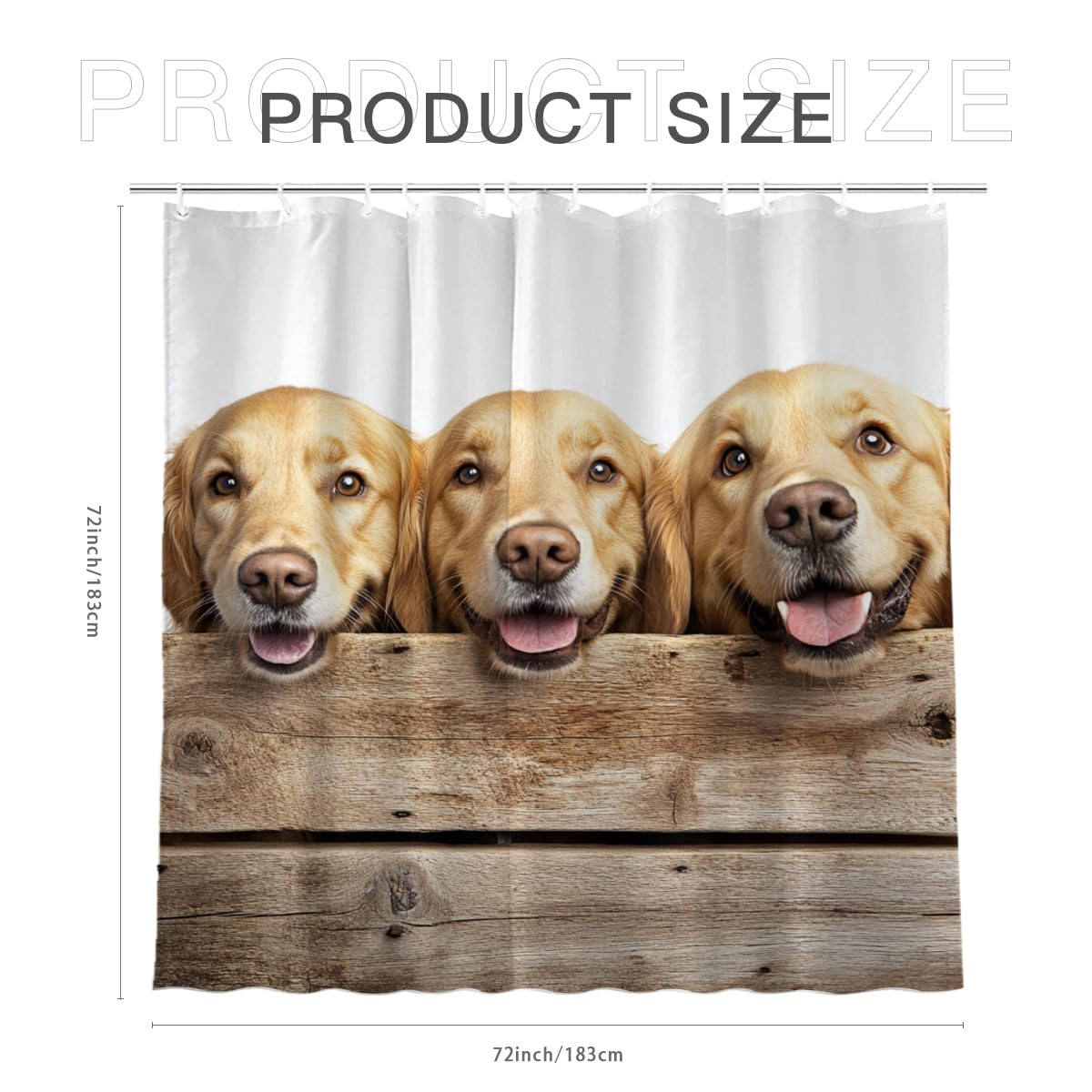 KEEPAEON Golden Retriever Shower Curtain Farmhouse Western Rustic Shower Curtain for Bathroom Set Wooden Retro Fabric Shower Curtain for Bathtub 72x72 Inch with Hooks