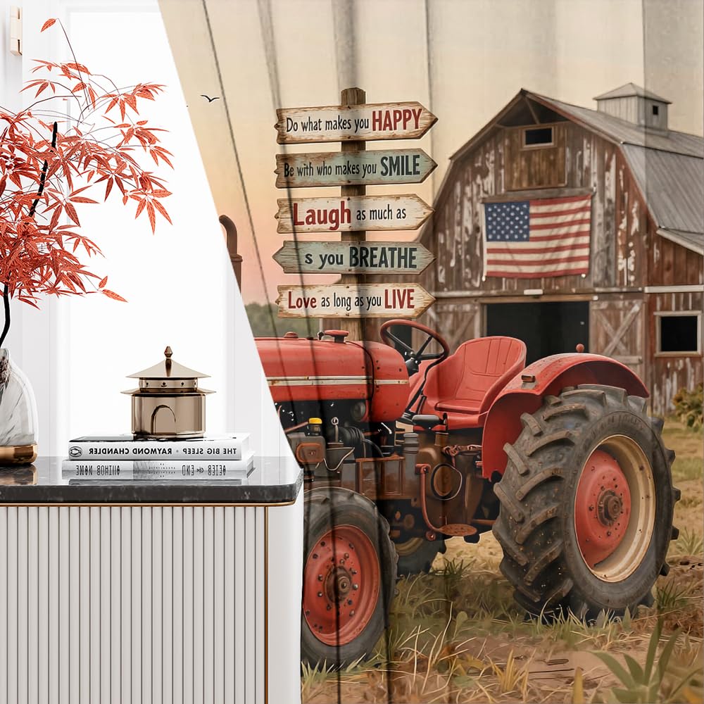 KuracleGH Cabin Farm Old Tractor Curtain-Rustic Western Farmhouse Barn Windmill Truck Rod Pocket Back Tab Window Drapes,Harvester Autumn Sunset Thermal Insulated Blackout Curtain,2pc,Each 21“W x 45”L