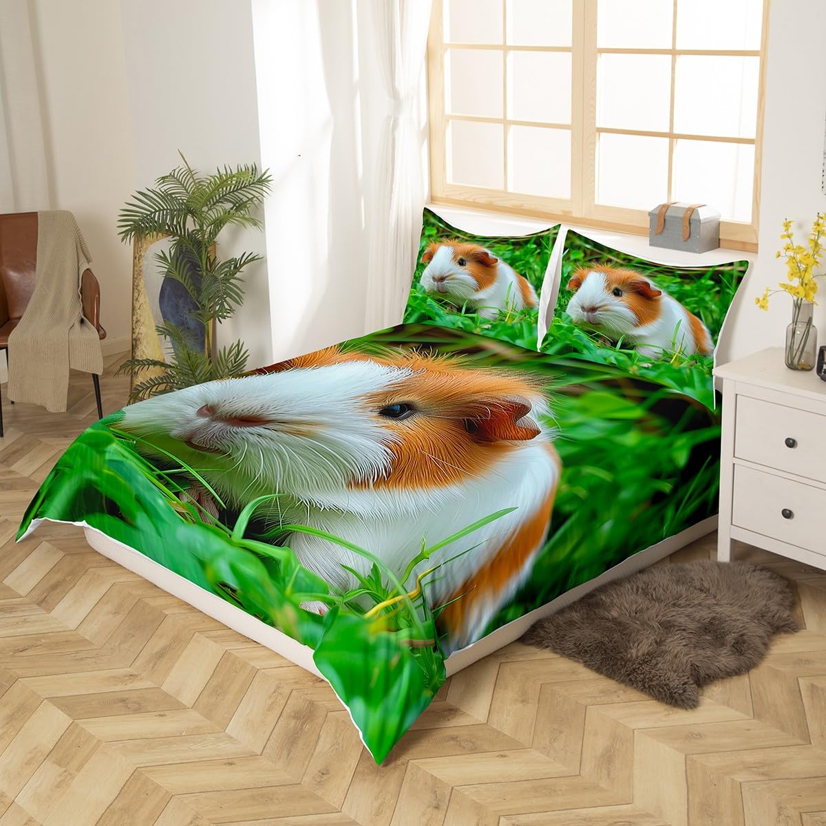 Erosebridal Kid Guinea Pig Duvet Cover Full Cute Guinea Pig Comforter Cover Rodent Breeds Bedspread Cover Animal Print Bedding Set Breathable Decoration 1 Duvet Cover with 2 Pillow Cases