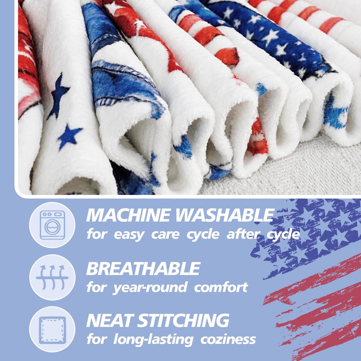 4th of July Throw Blanket American Flag Bows Fleece Flannel for Girls and Women Bows Gifts Soft Cozy Blankets Couch Bed Sofa Preppy Bedroom Cute Bow Decor 60"X50"